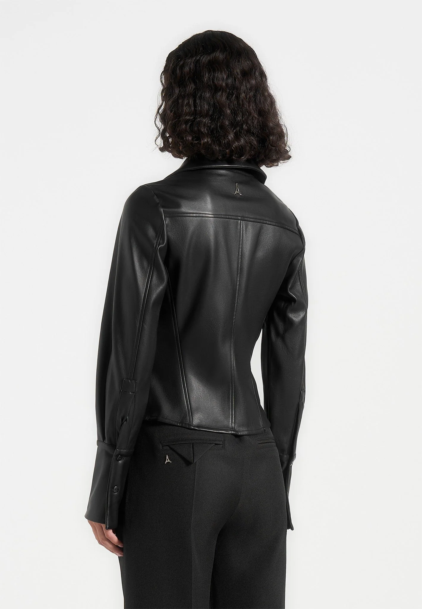 Sonia - Leather Angled Shirt - Black - Image 7