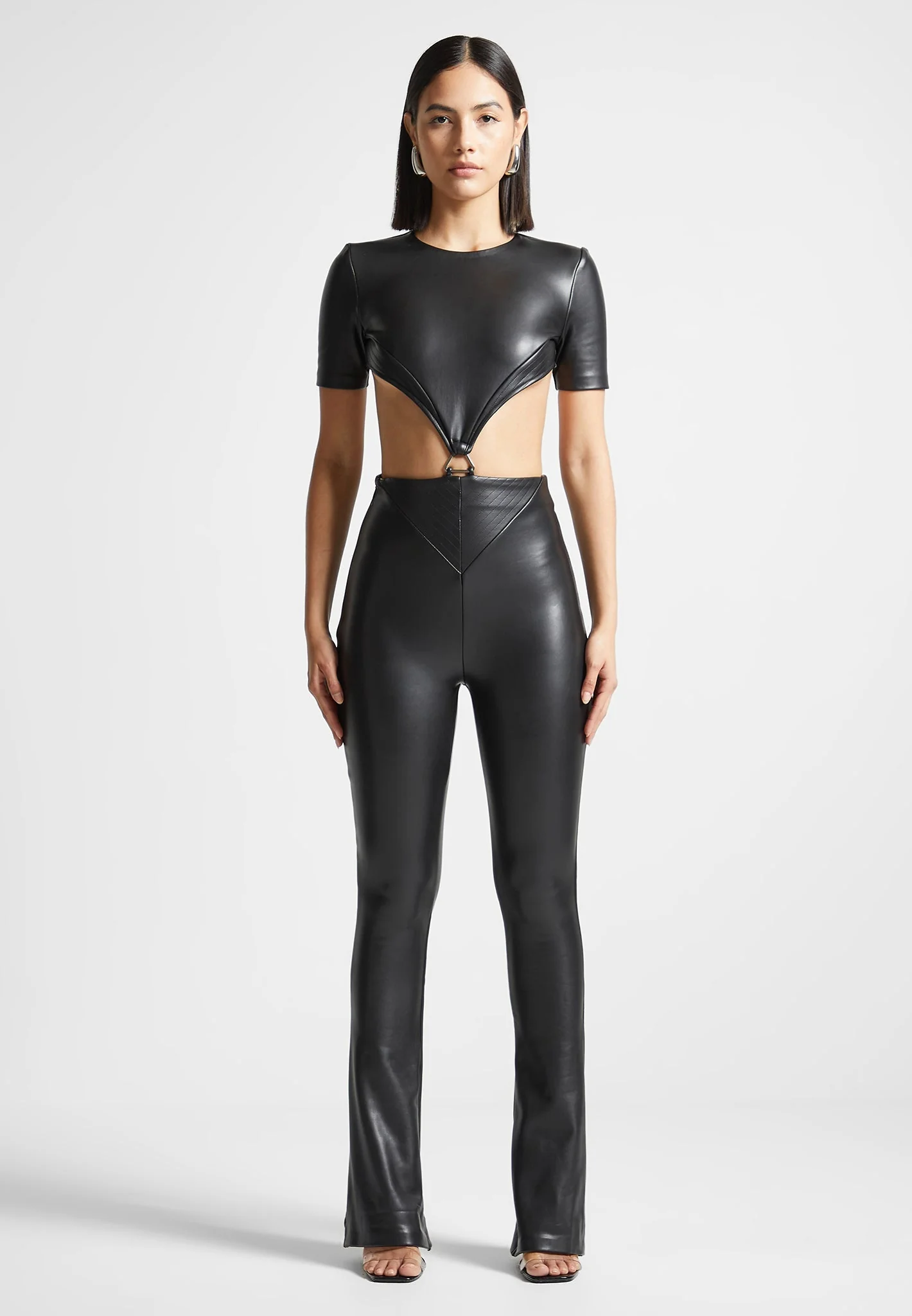 Leather Backless Jumpsuit - Black - Image 2