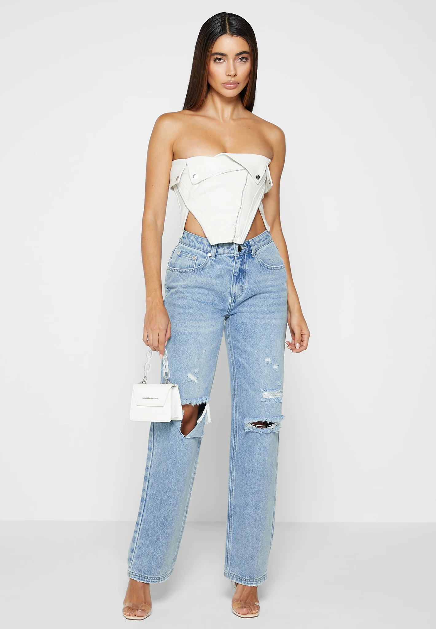 Leather Biker Corset - White - Image 3