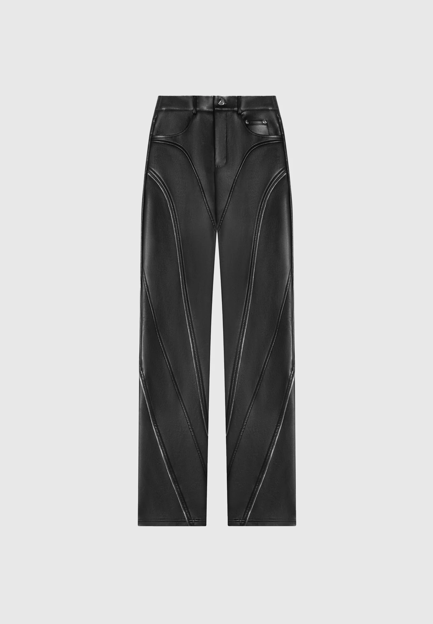 Leather Biker Trousers with Zip - Black - Image 3