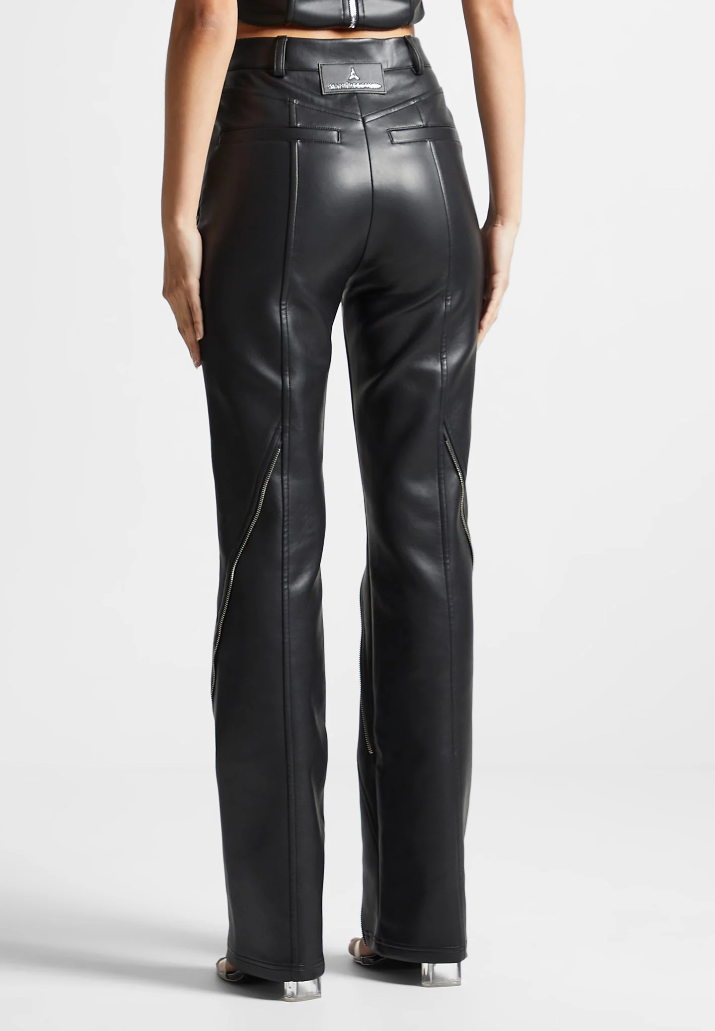 Leather Biker Trousers with Zip - Black - Image 4