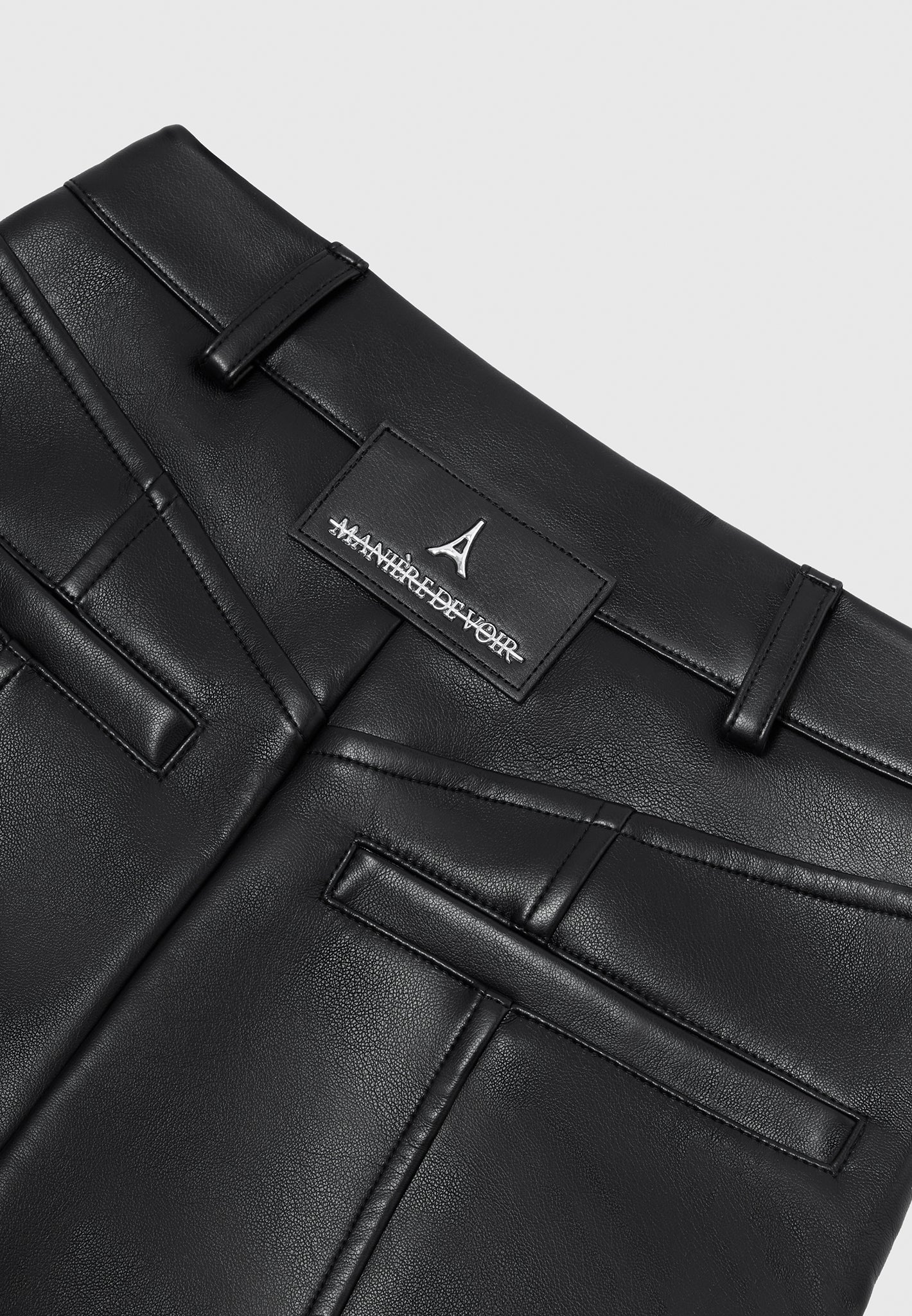 Leather Biker Trousers with Zip - Black - Image 6