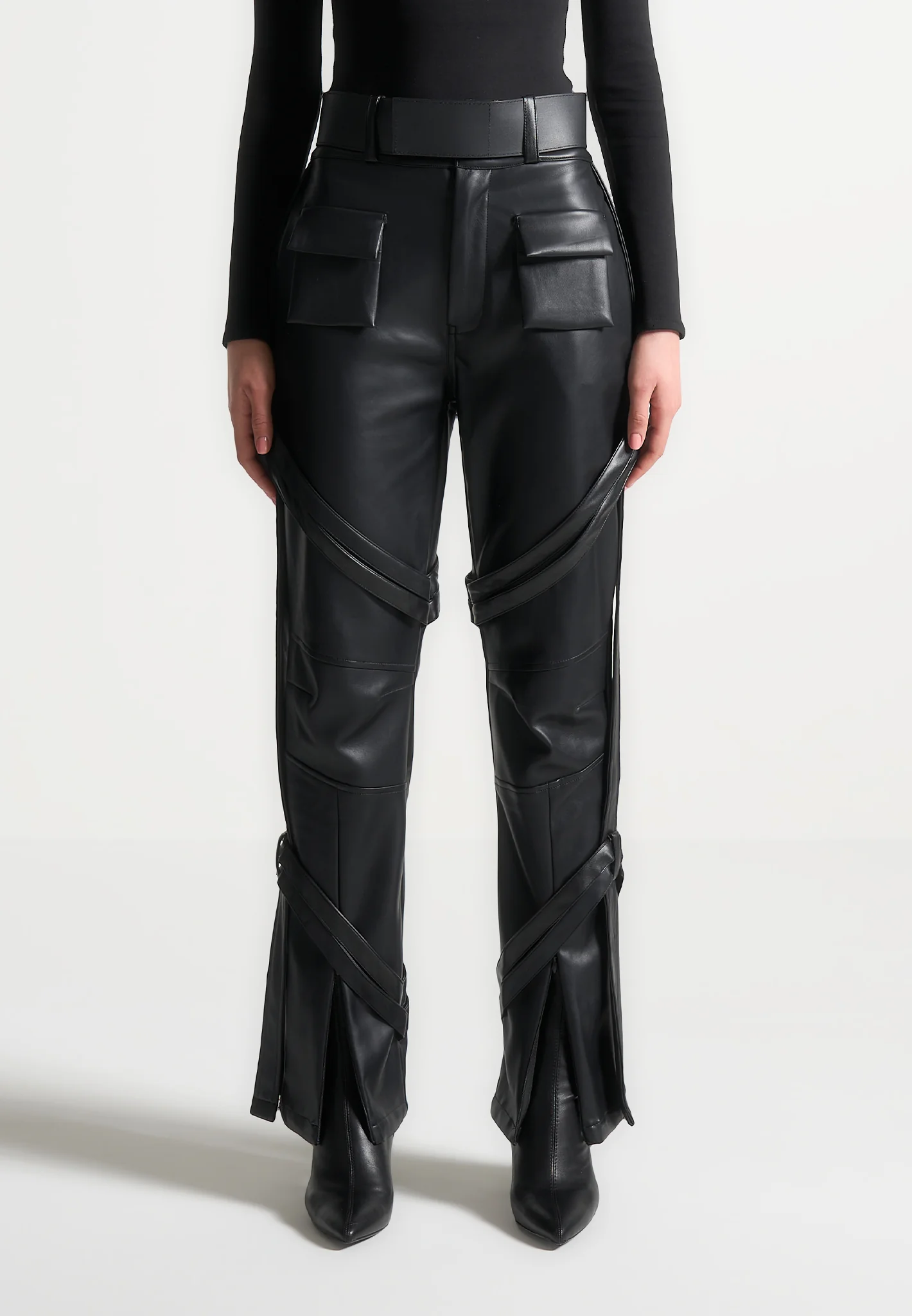 Leather Carpenter Cargo Trousers - Black - Image 2