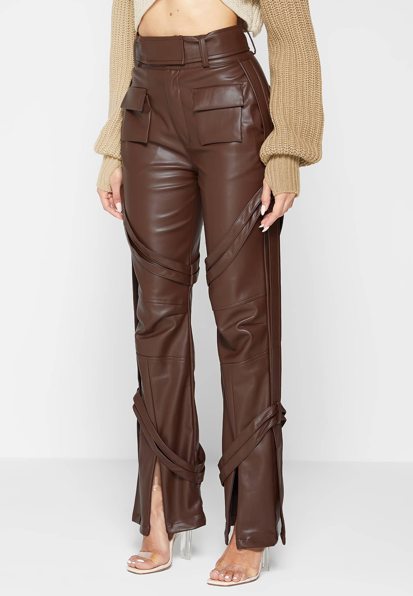 Leather Carpenter Cargo Trousers - Brown - Image 3
