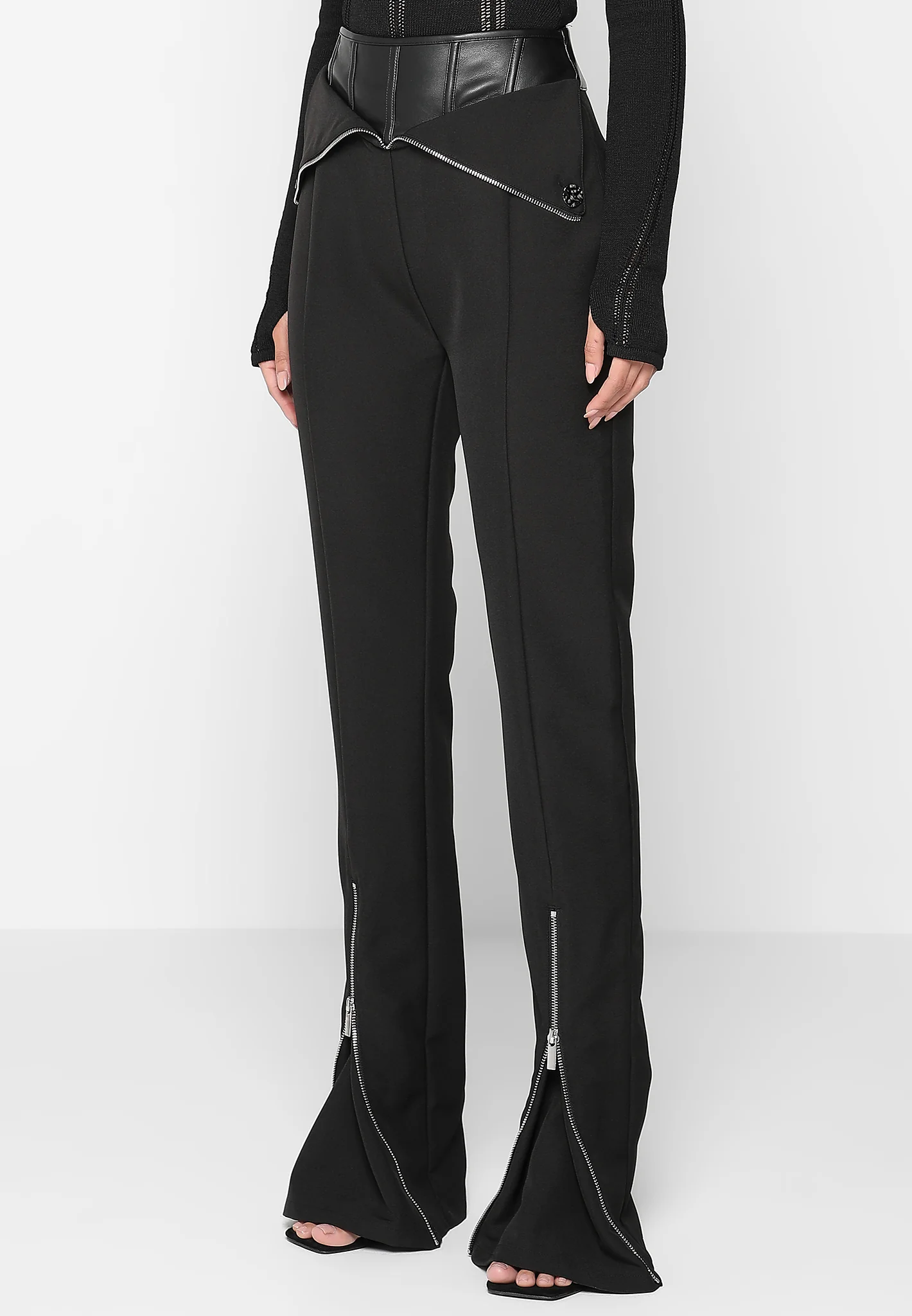 Leather Corset Zip Trousers - Black - Image 3