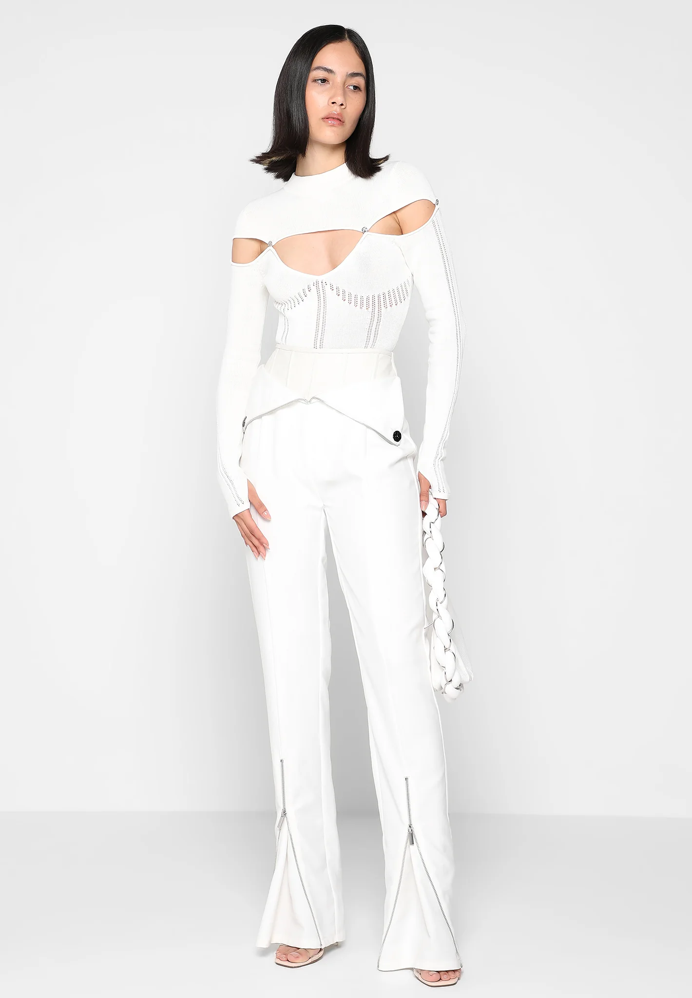 Leather Corset Zip Trousers - White - Image 2