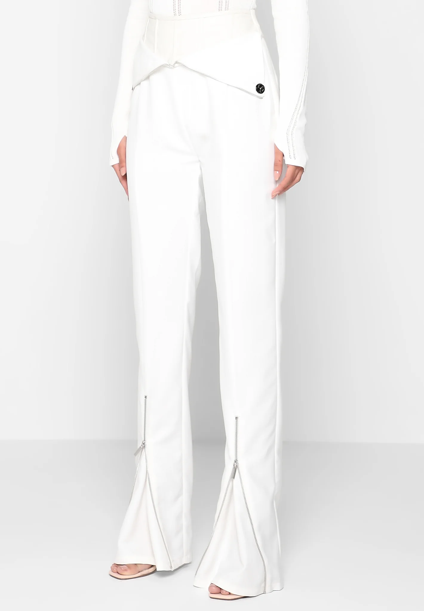 Leather Corset Zip Trousers - White - Image 3