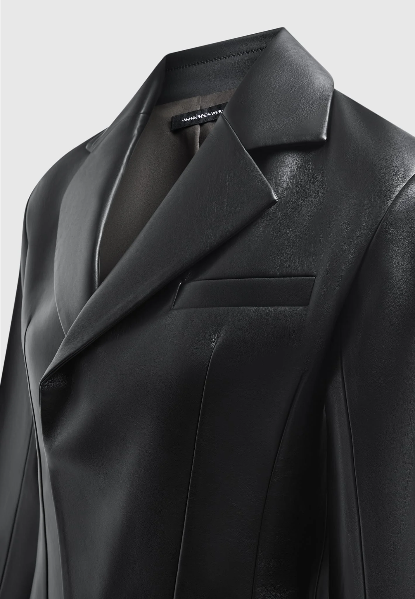 Leather Double Breasted Blazer - Black - Image 6