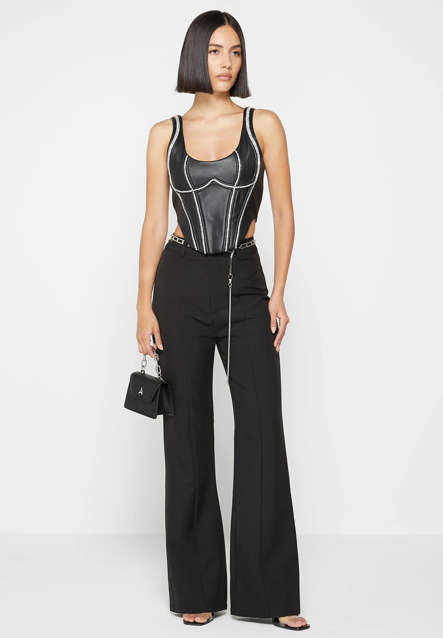 Leather Embellished Corset Top - Black - Image 2