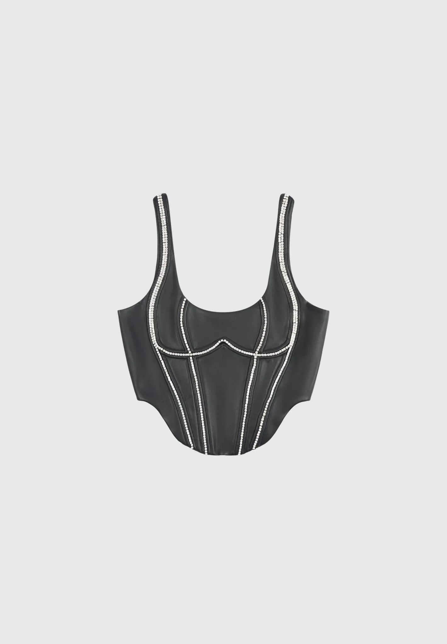 Leather Embellished Corset Top - Black - Image 3