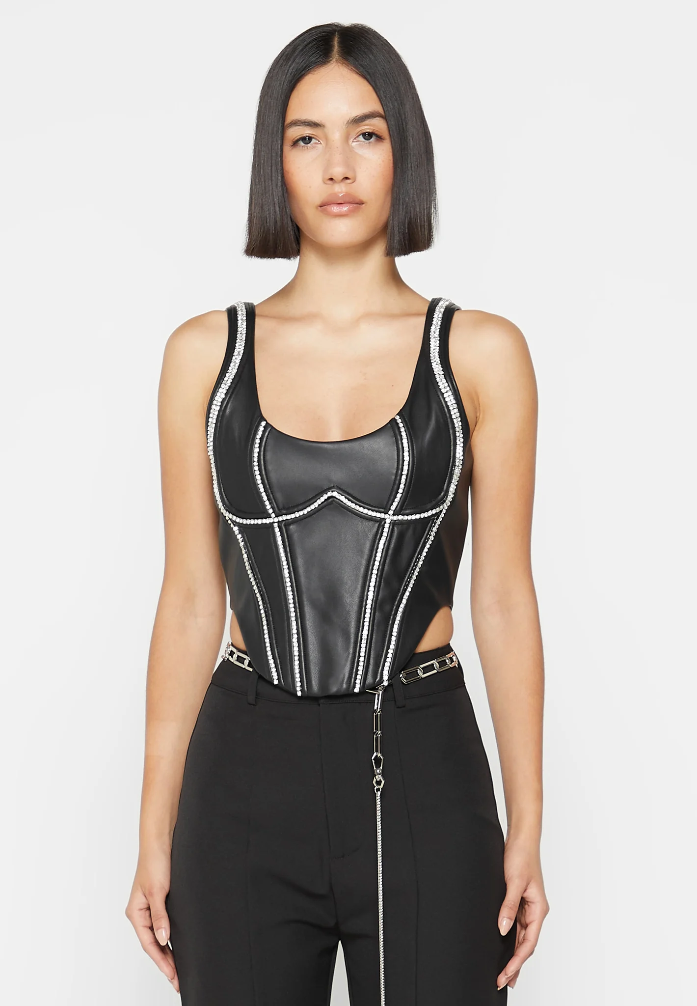 Leather Embellished Corset Top - Black - Image 4