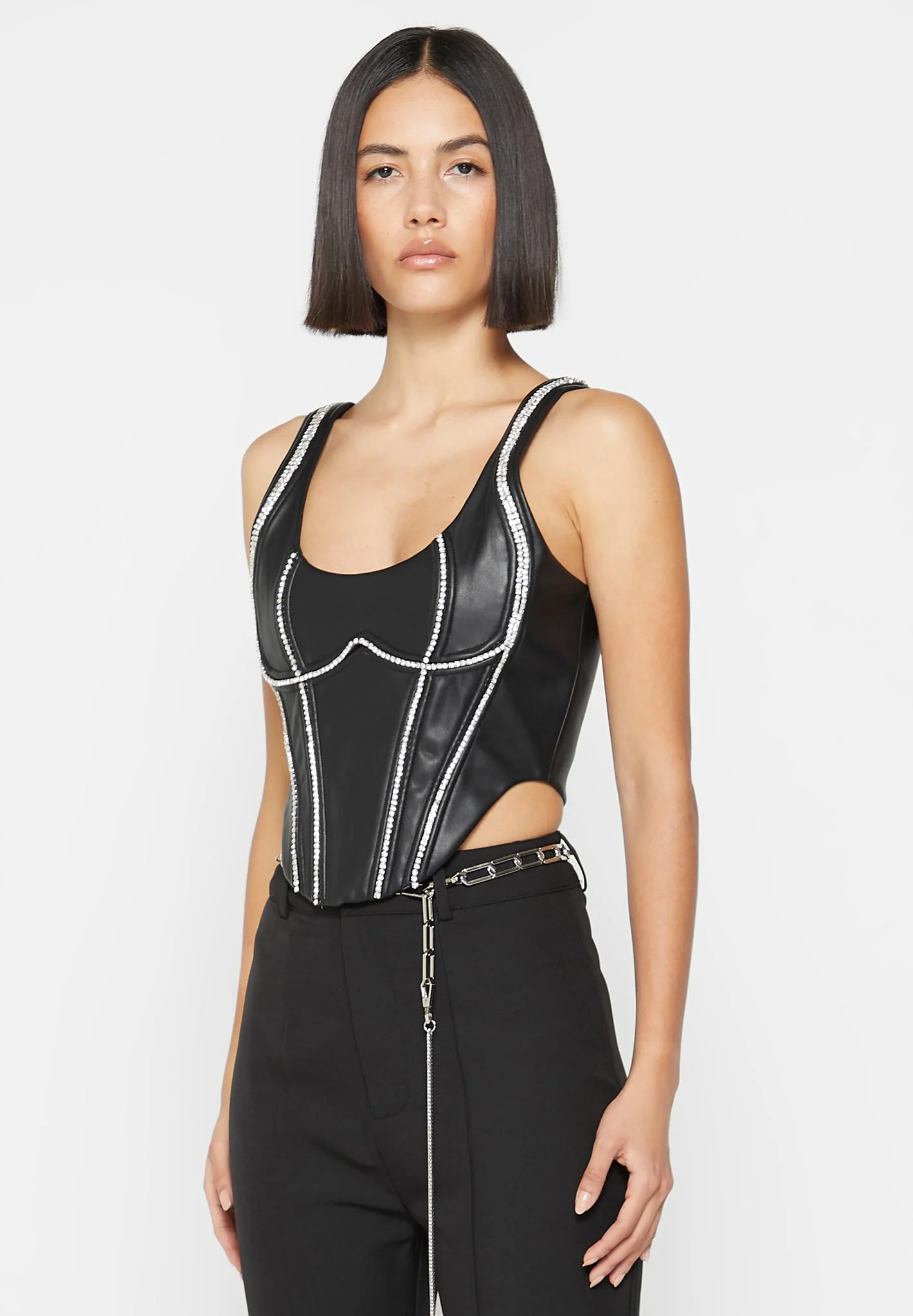 Leather Embellished Corset Top - Black - Image 5