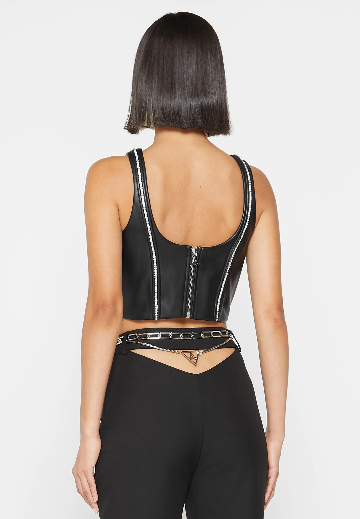 Leather Embellished Corset Top - Black - Image 6