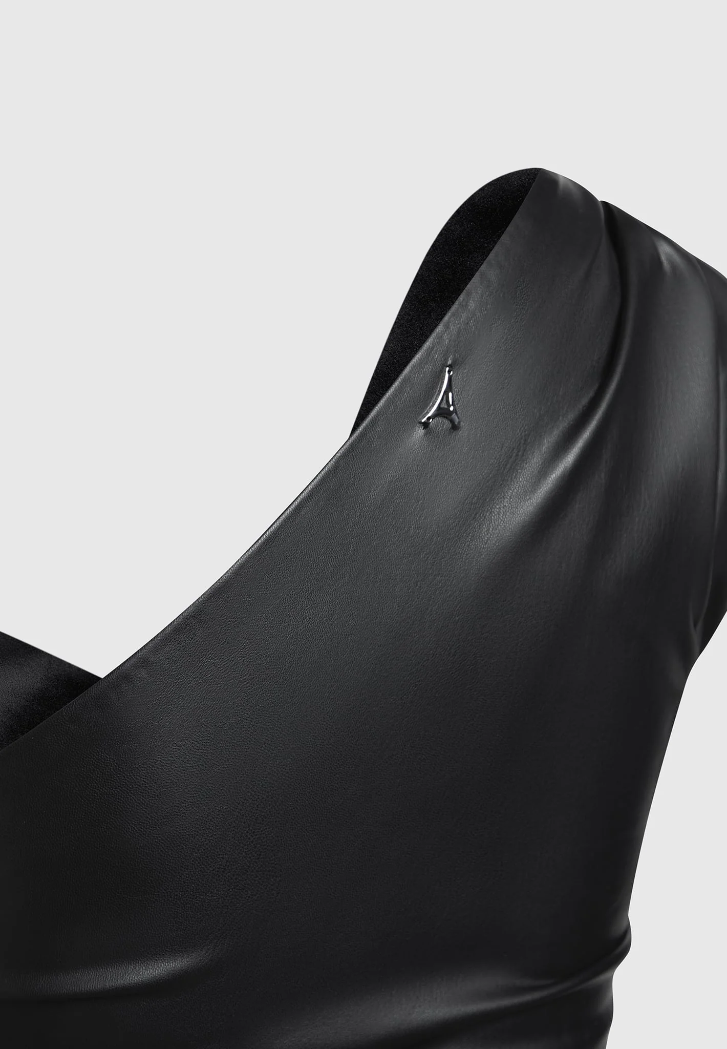 Leather Gathered Bodysuit with Sleeves - Black - Image 9