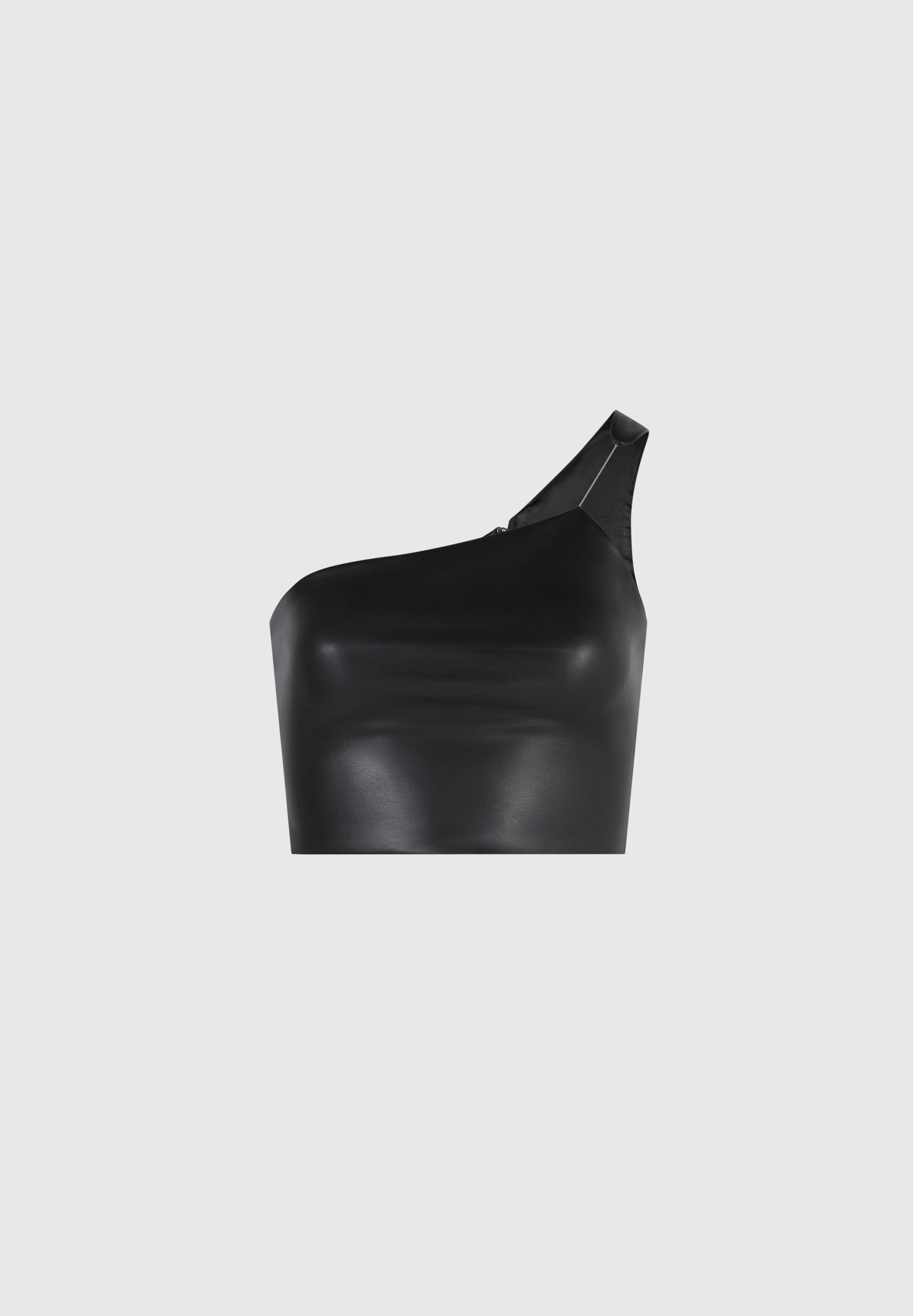 Leather Invisible Strap Top - Black - Image 4