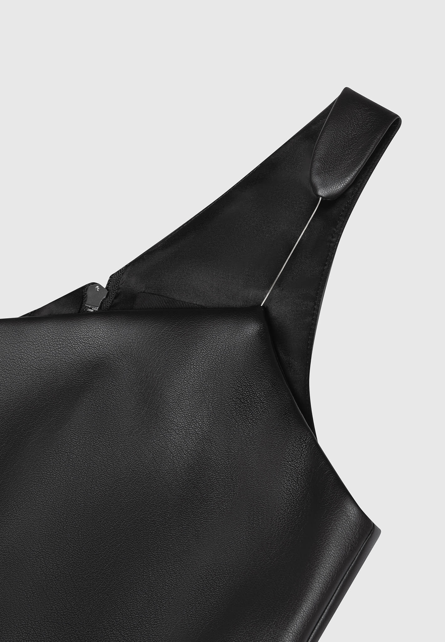 Leather Invisible Strap Top - Black - Image 5