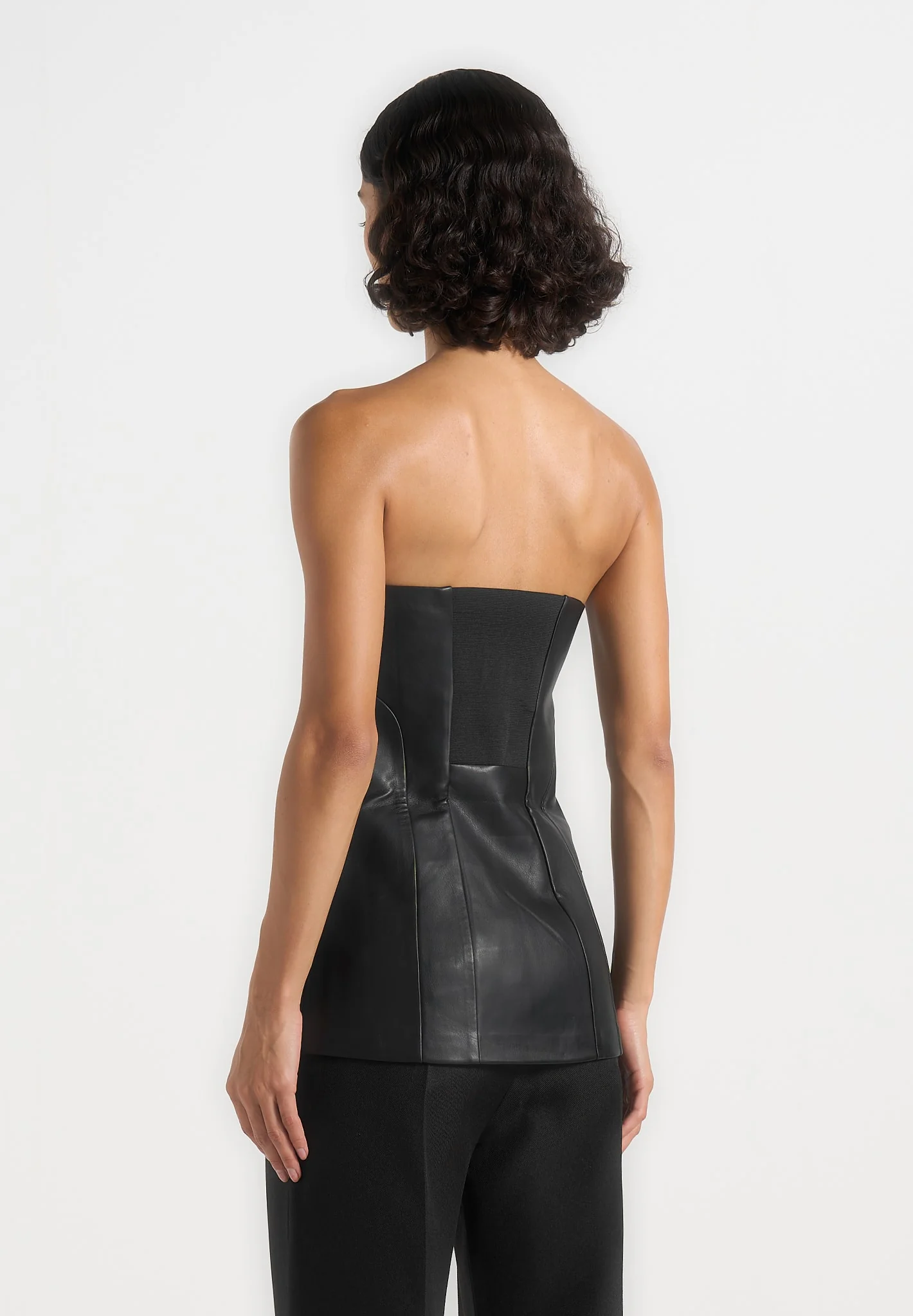 Leather Longline Bandeau Top - Black - Image 3