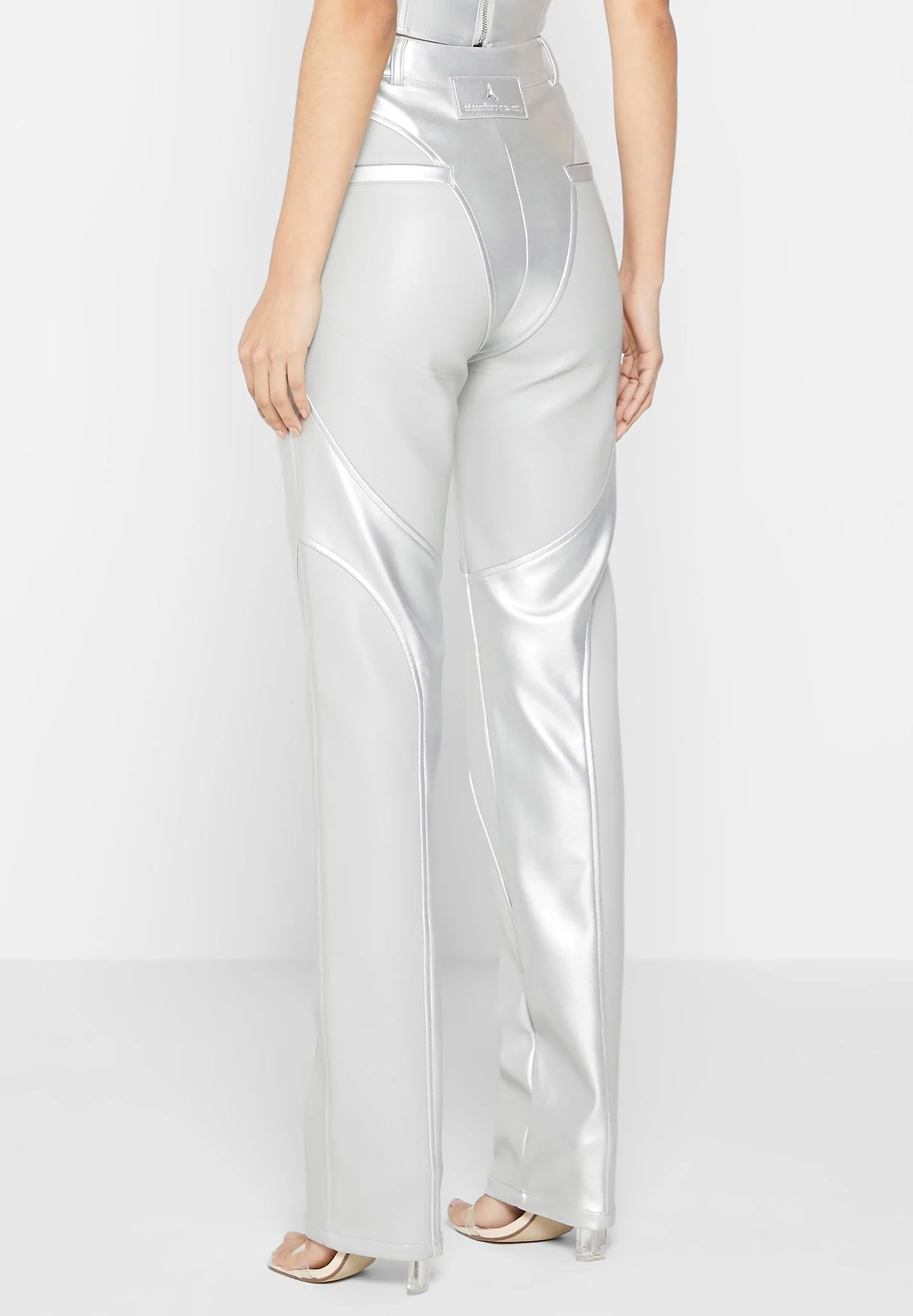 Leather Metallic Trousers - Silver - Image 5