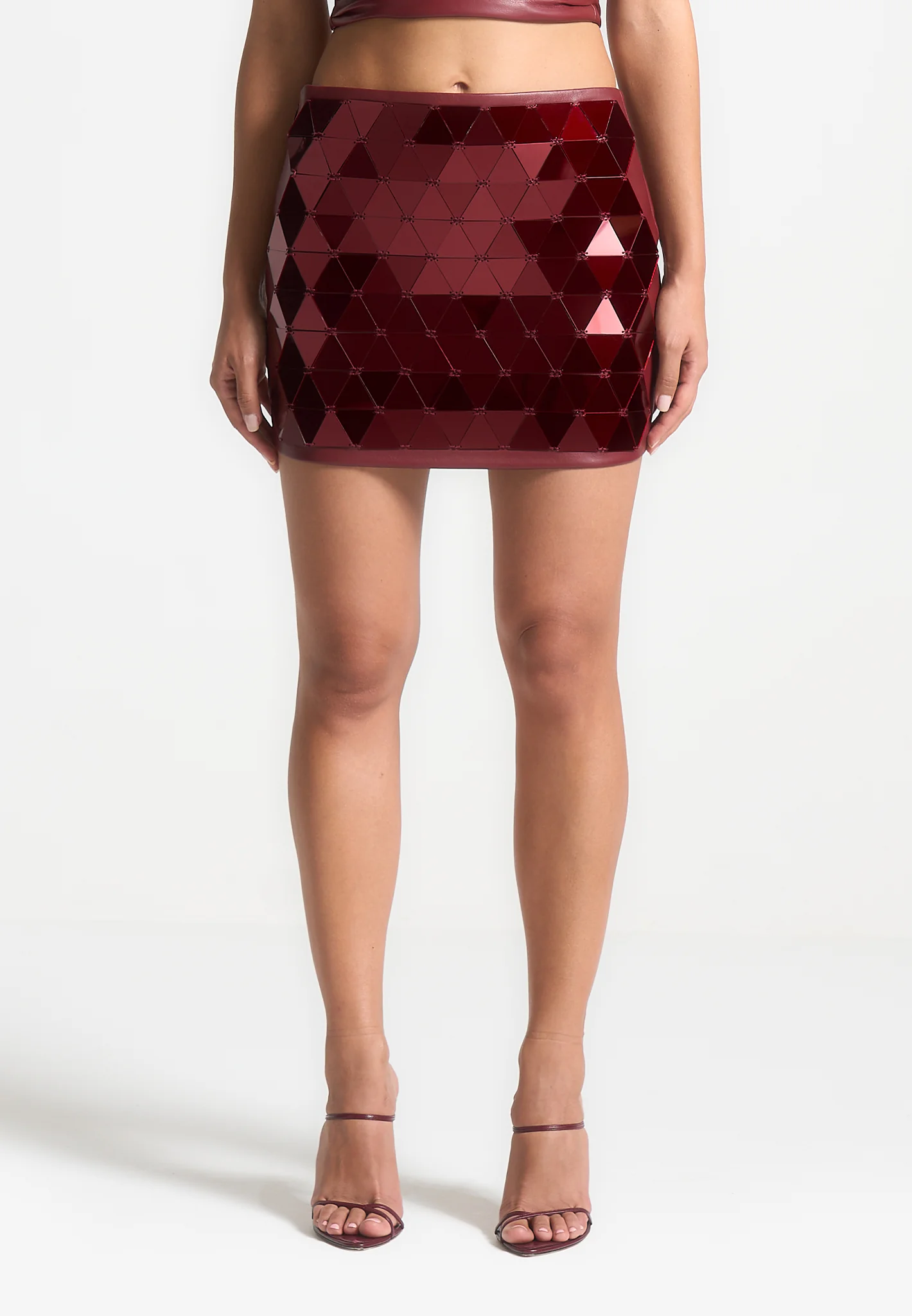 Leather Mirrored Mini Skirt - Wine Red - Image 3
