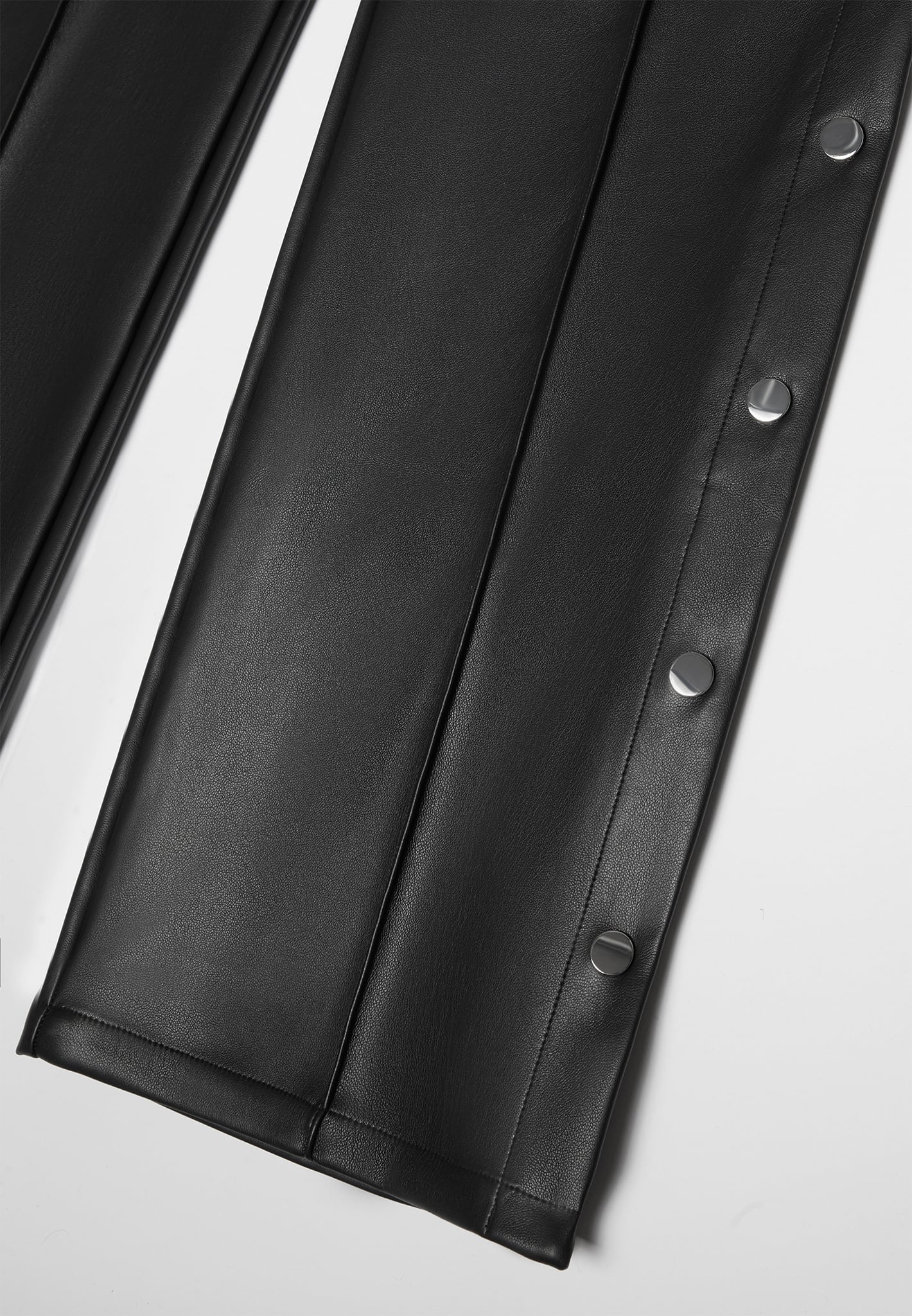 Leather Pintuck Popper Trousers - Black - Image 7