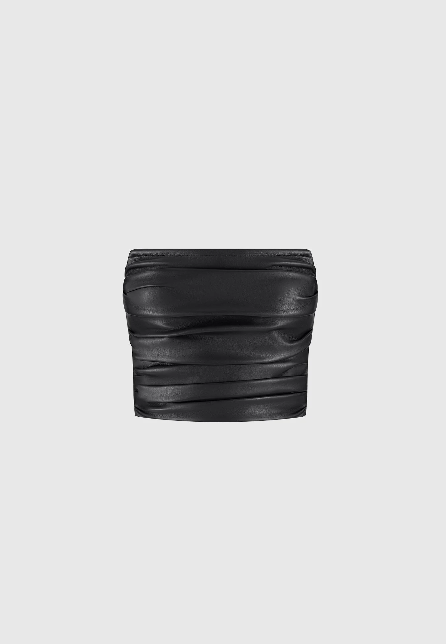 Pleated Bandeau Leather Corset Top - Black - Image 4