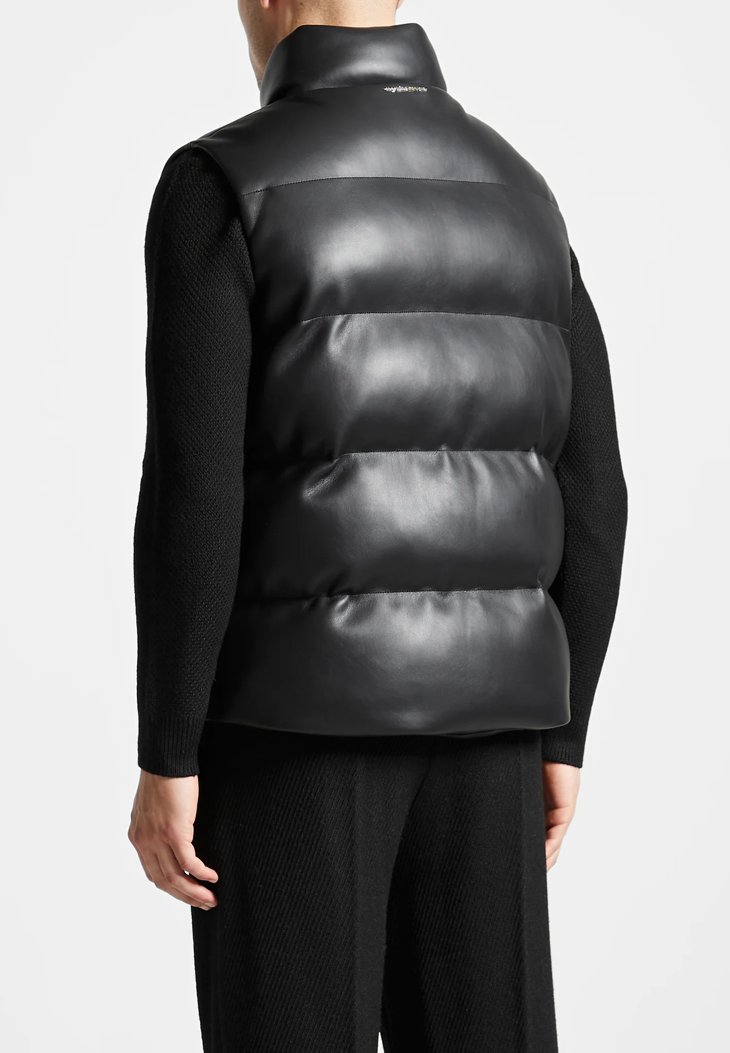 Leather Puffer Gilet - Black - Image 4