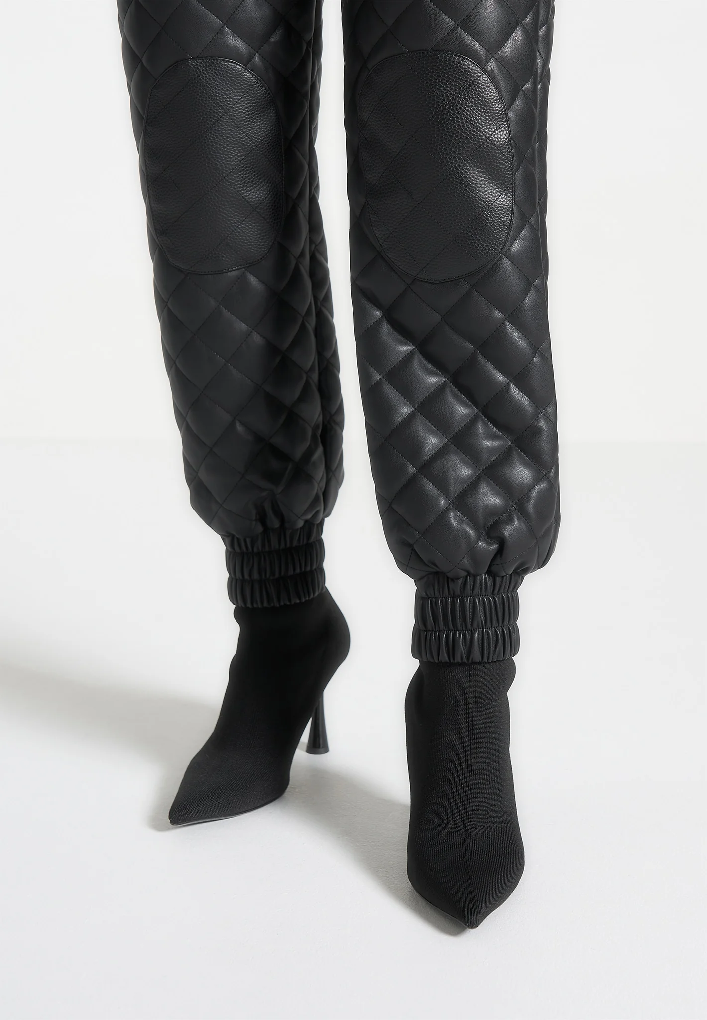 Leather Quilted Joggers - Black - Image 6