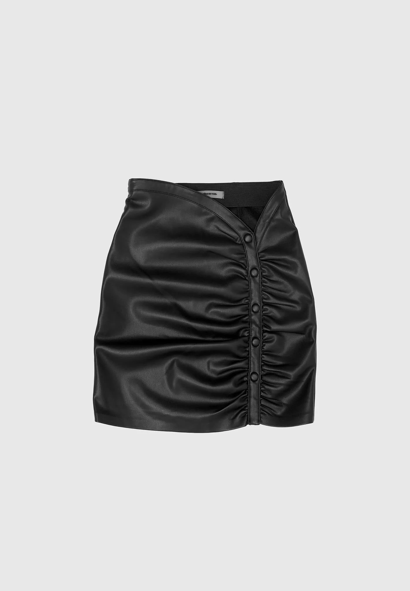 Leather Ruched Mini Skirt - Black - Image 6