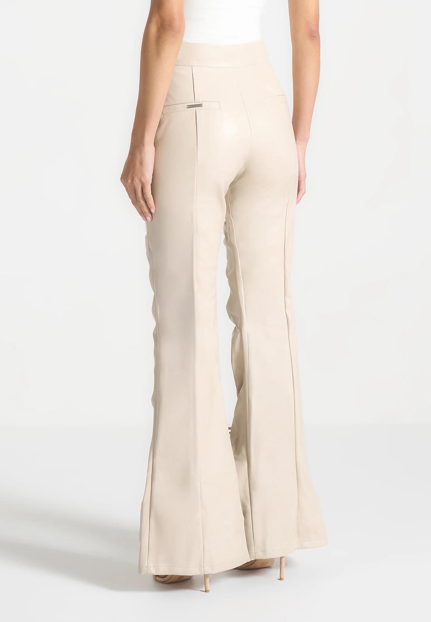 Leather Ruched Trousers - Beige - Image 4
