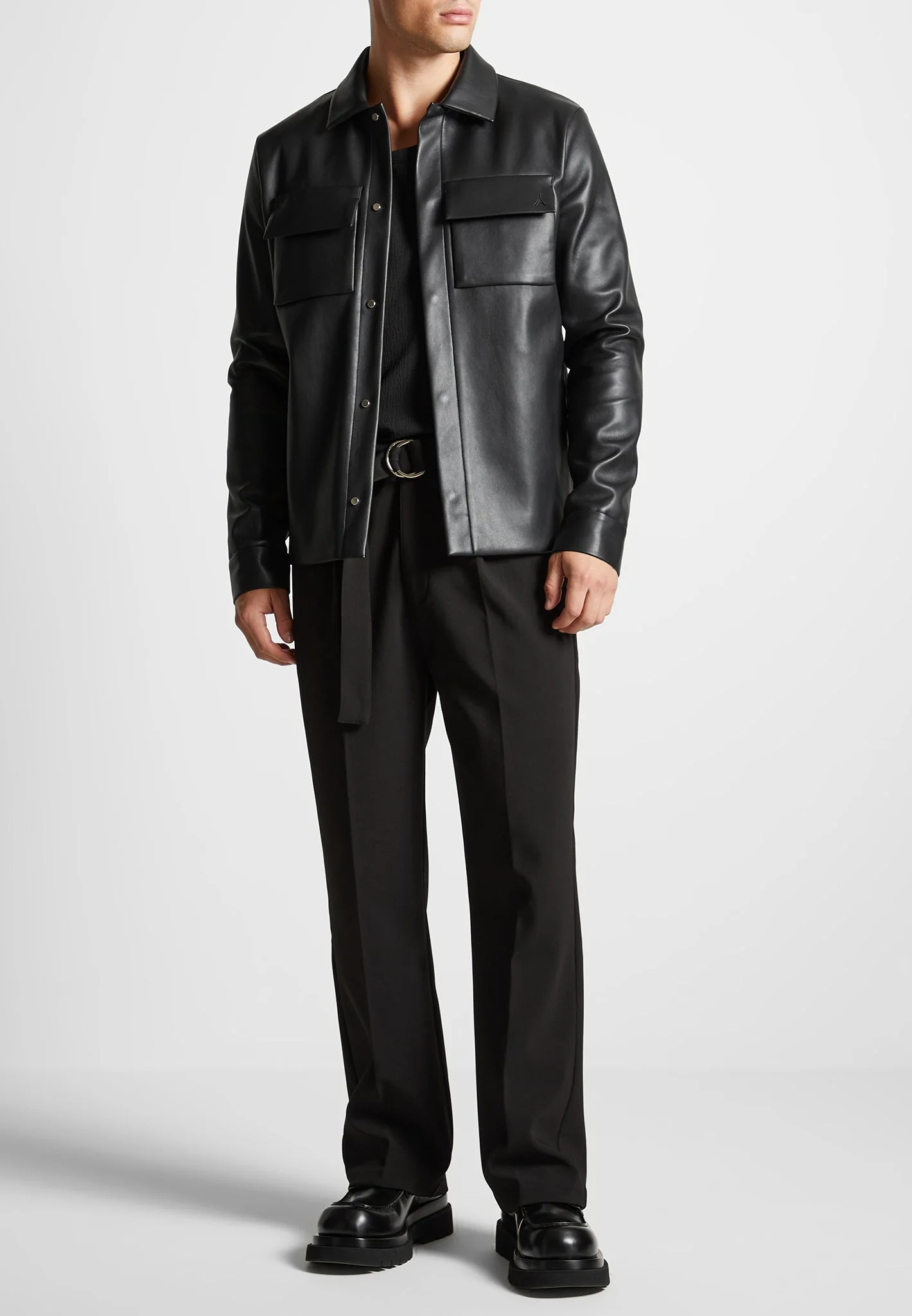 Leather Shirt Jacket - Black - Image 2