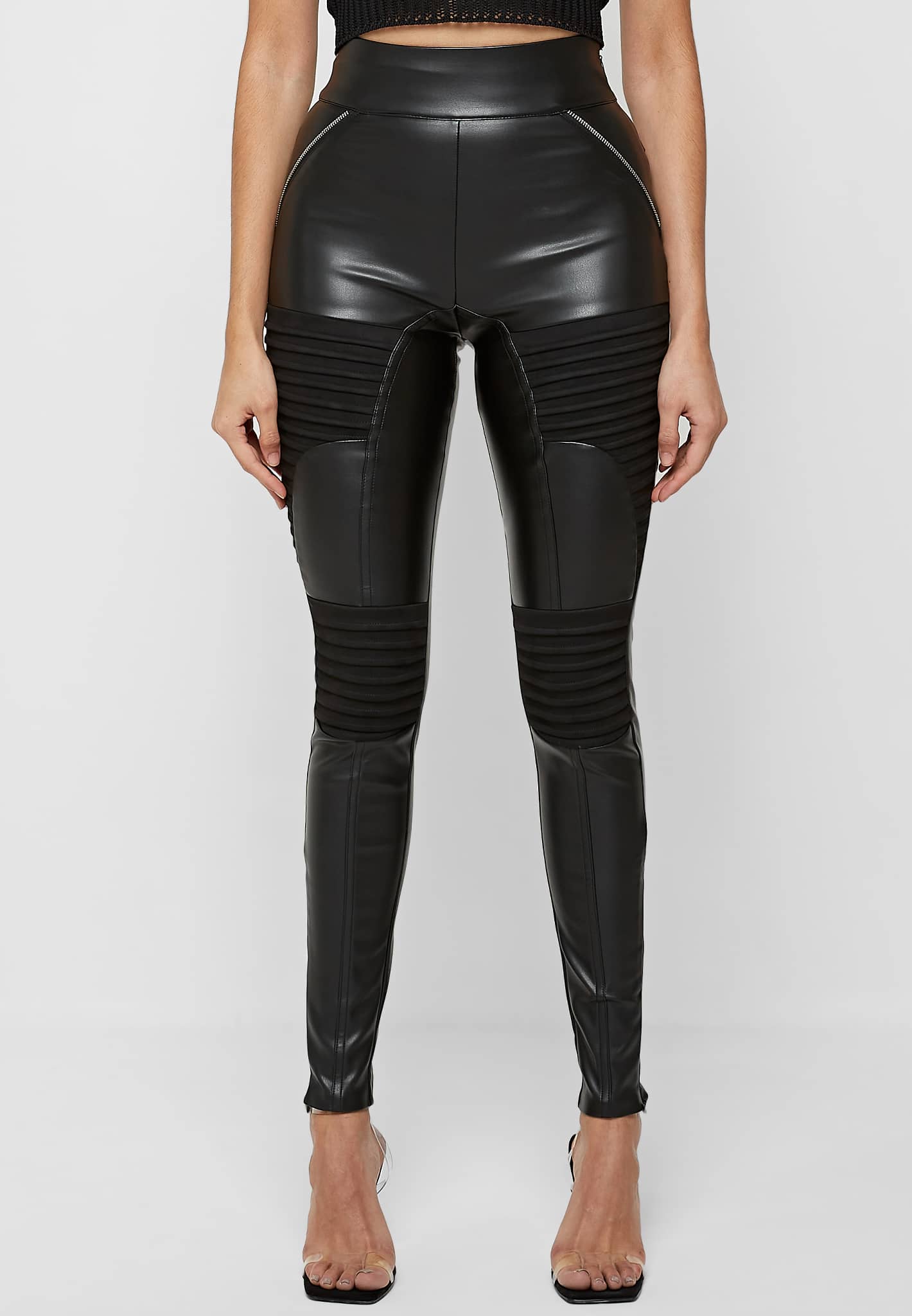 Leather & Suede Ribbed Legging - Black - Image 3