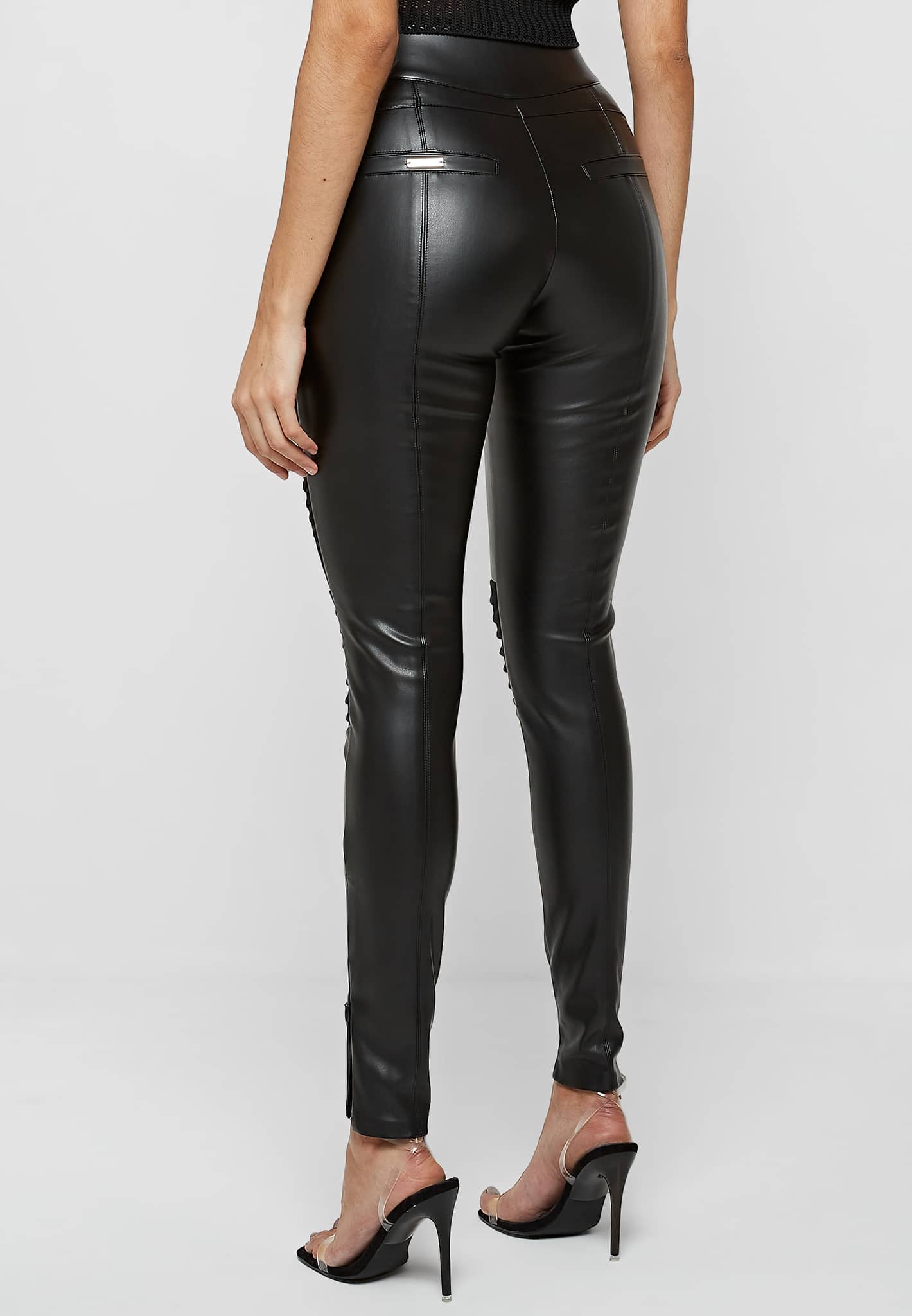 Leather & Suede Ribbed Legging - Black - Image 5