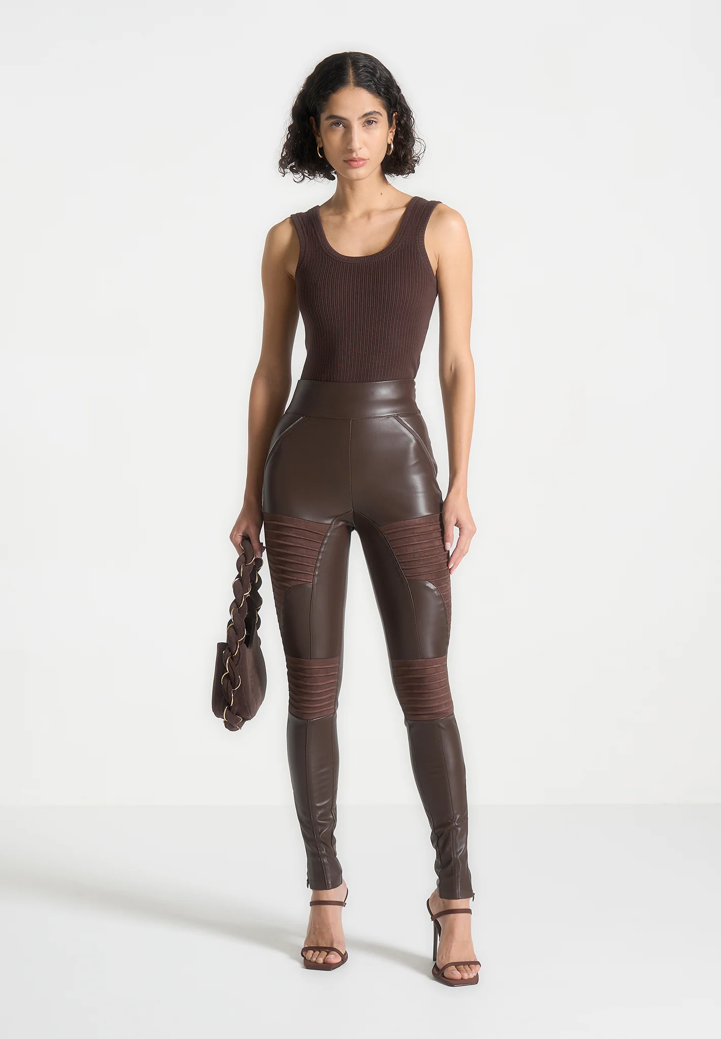 Leather & Suede Ribbed Legging - Chocolate Brown - Image 2