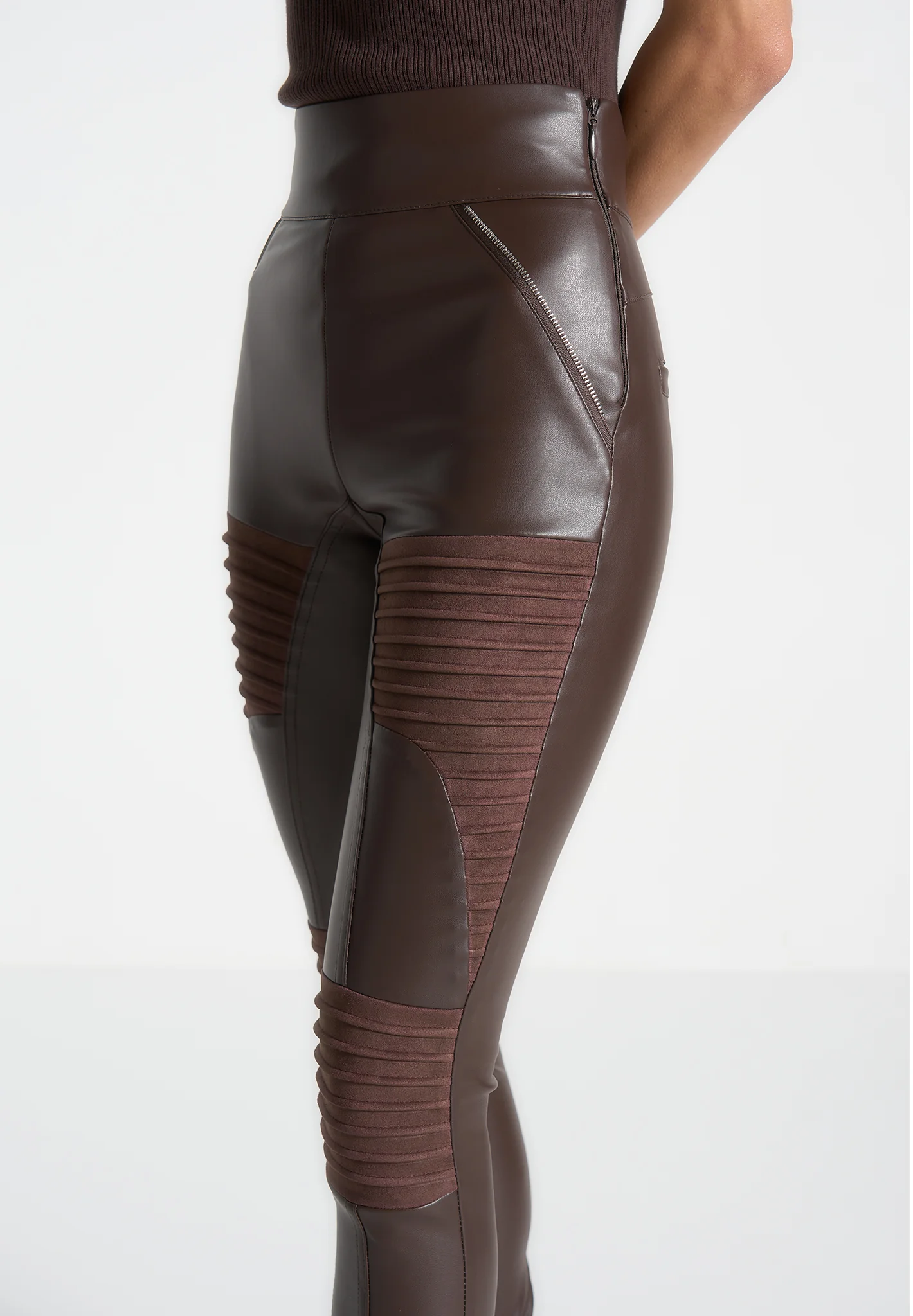 Leather & Suede Ribbed Legging - Chocolate Brown - Image 5