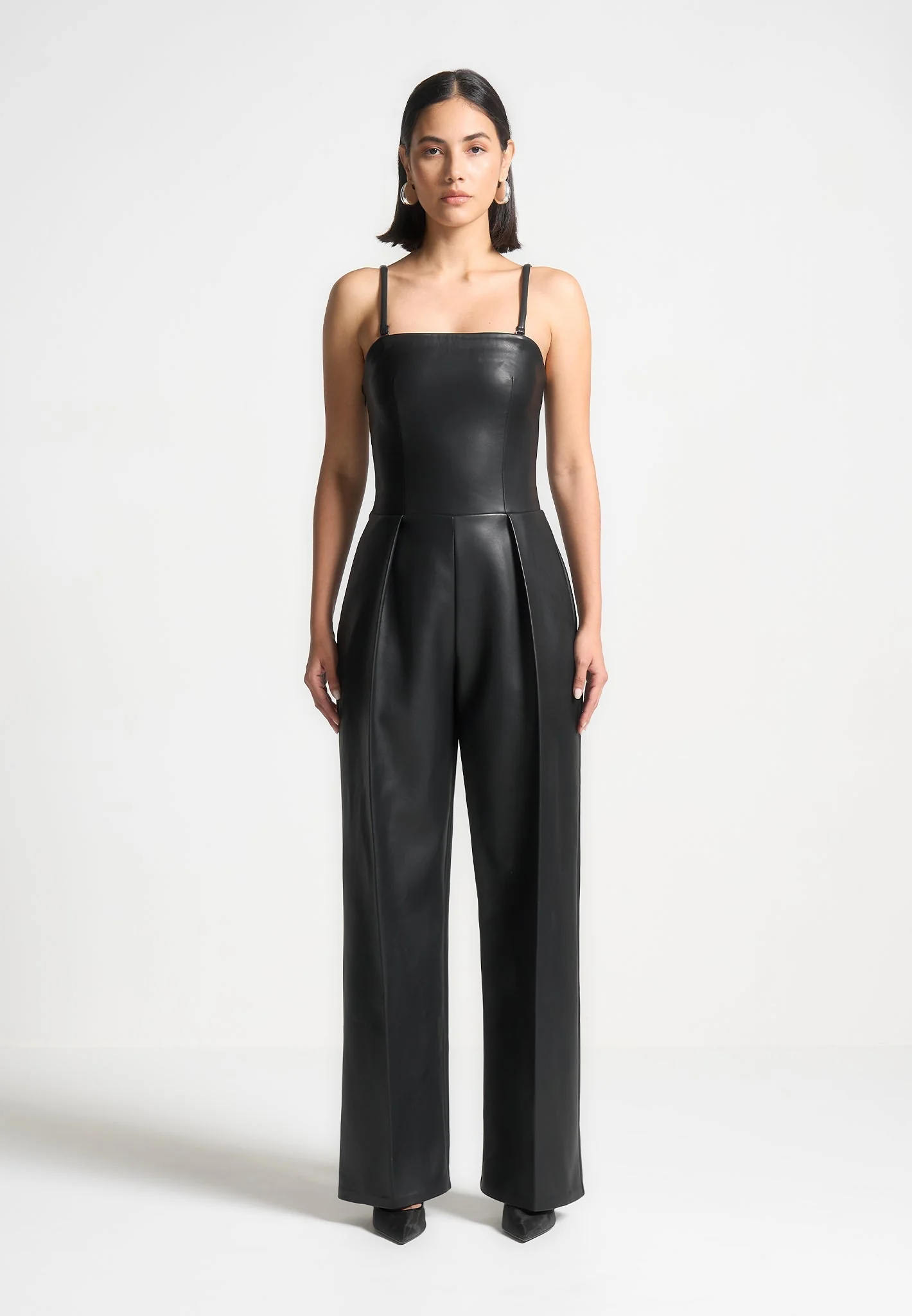 Leather Tailored Jumpsuit - Black - Image 3