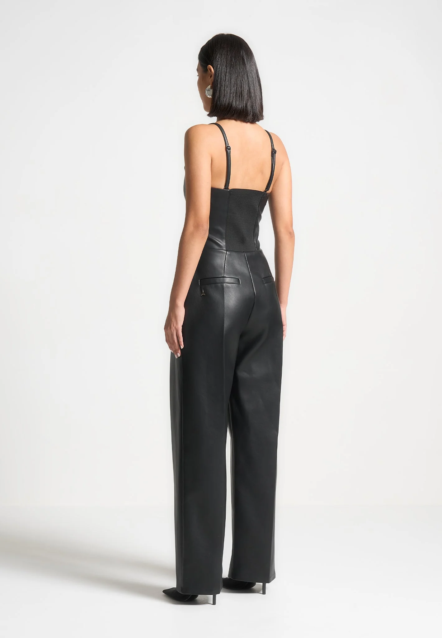Leather Tailored Jumpsuit - Black - Image 4