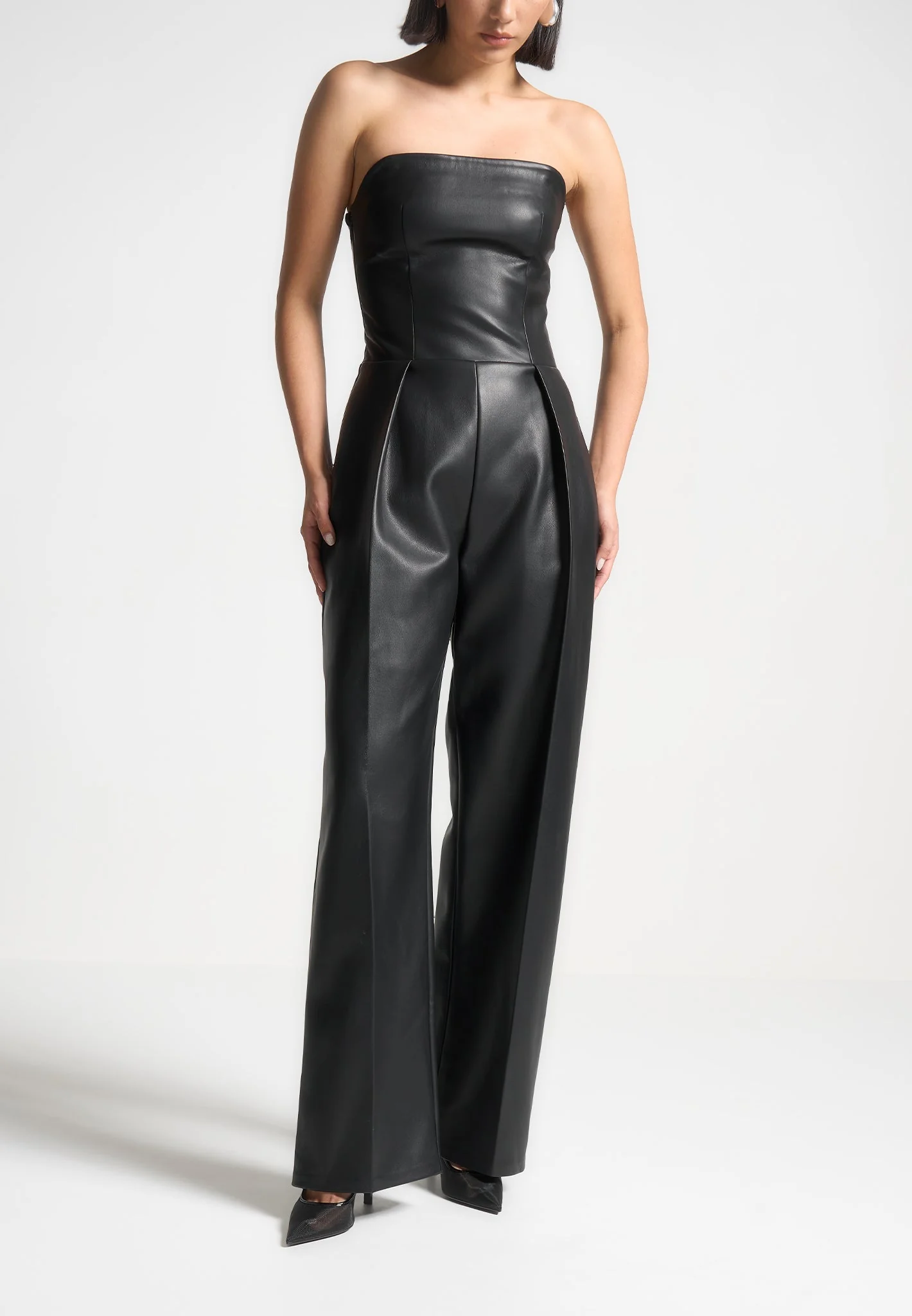 Leather Tailored Jumpsuit - Black - Image 5