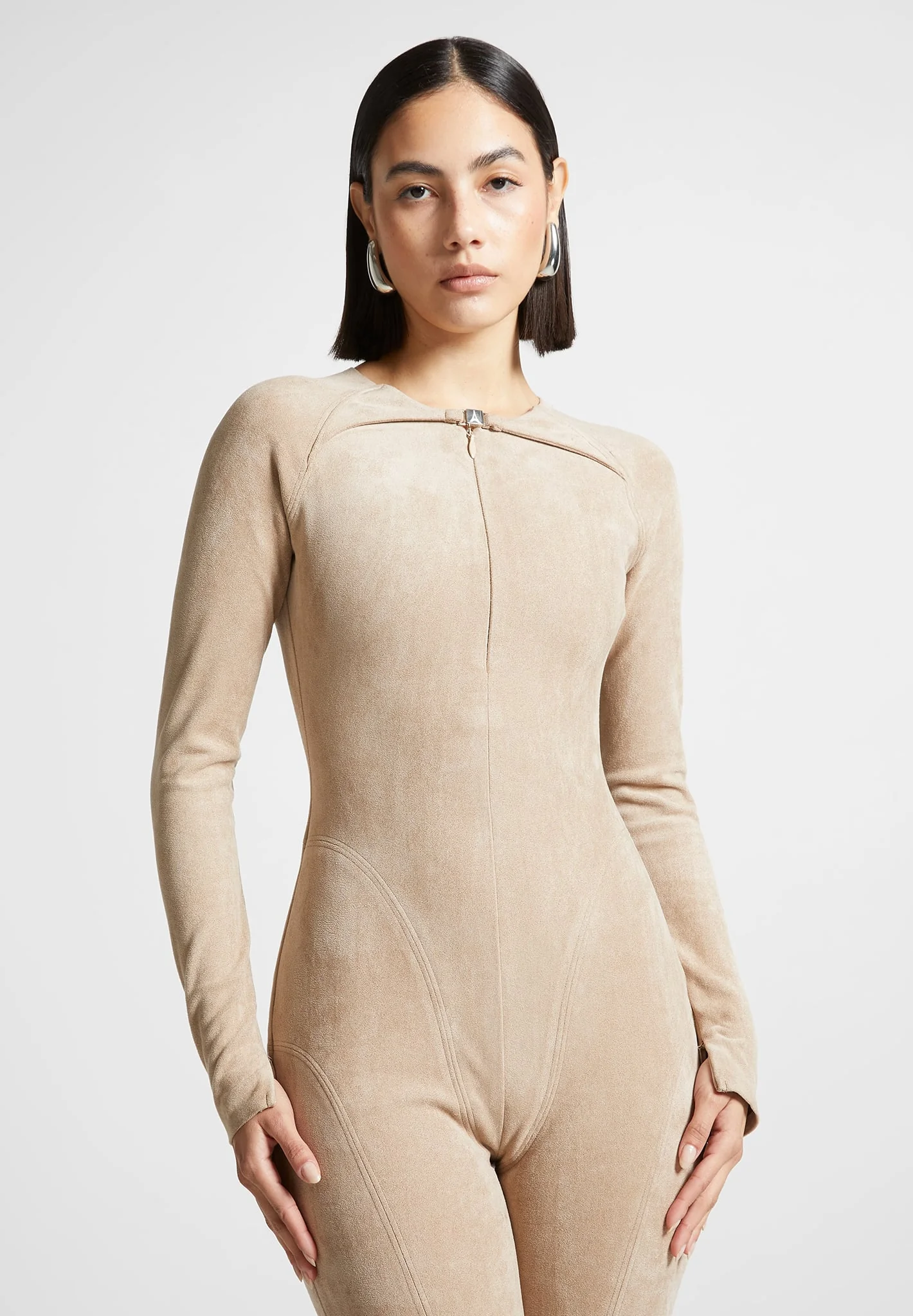 Vegan Suede Jumpsuit - Beige - Image 2