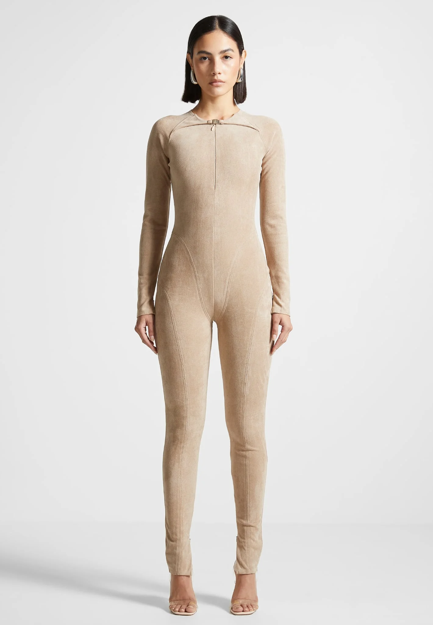 Vegan Suede Jumpsuit - Beige - Image 3