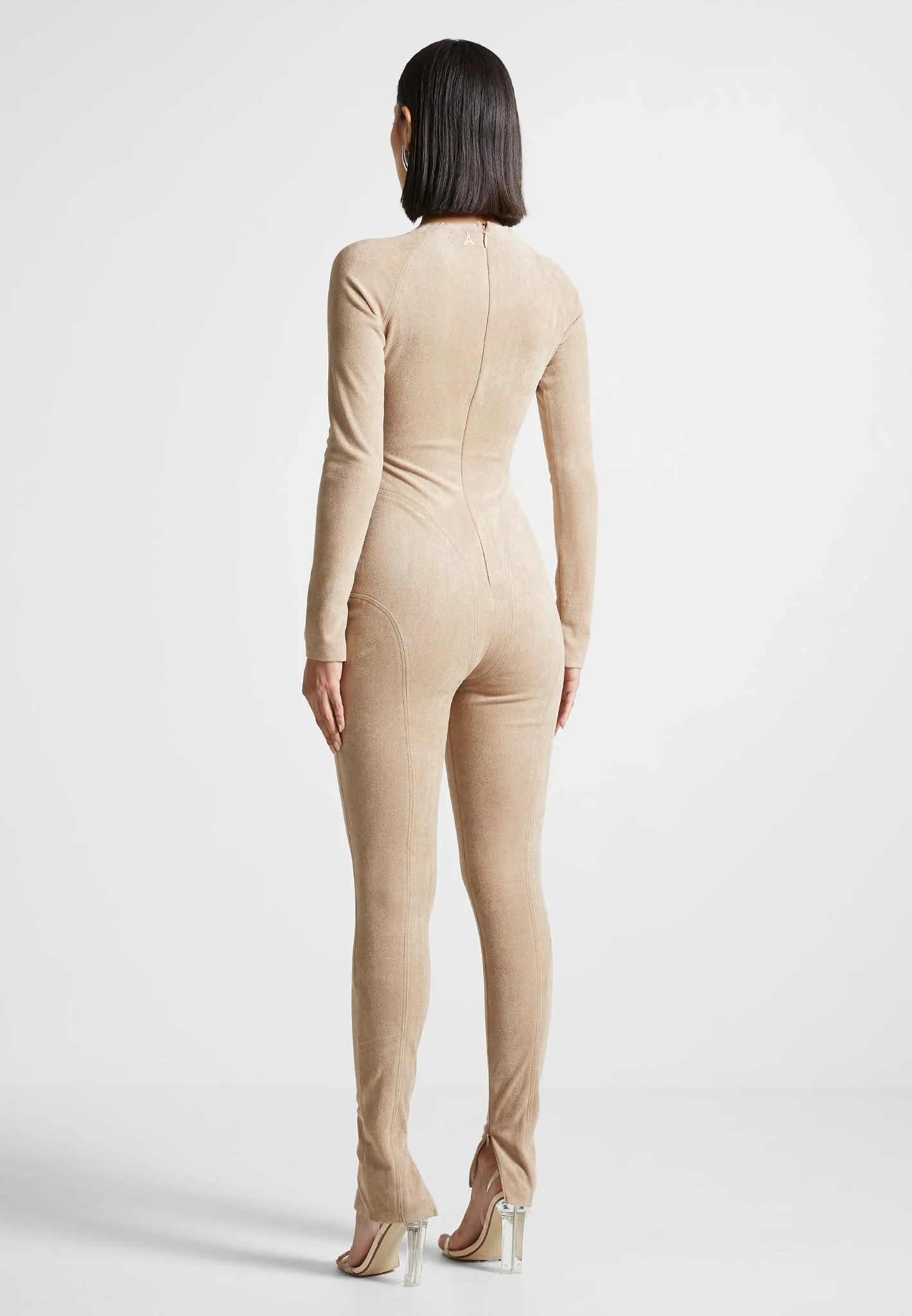 Vegan Suede Jumpsuit - Beige - Image 4