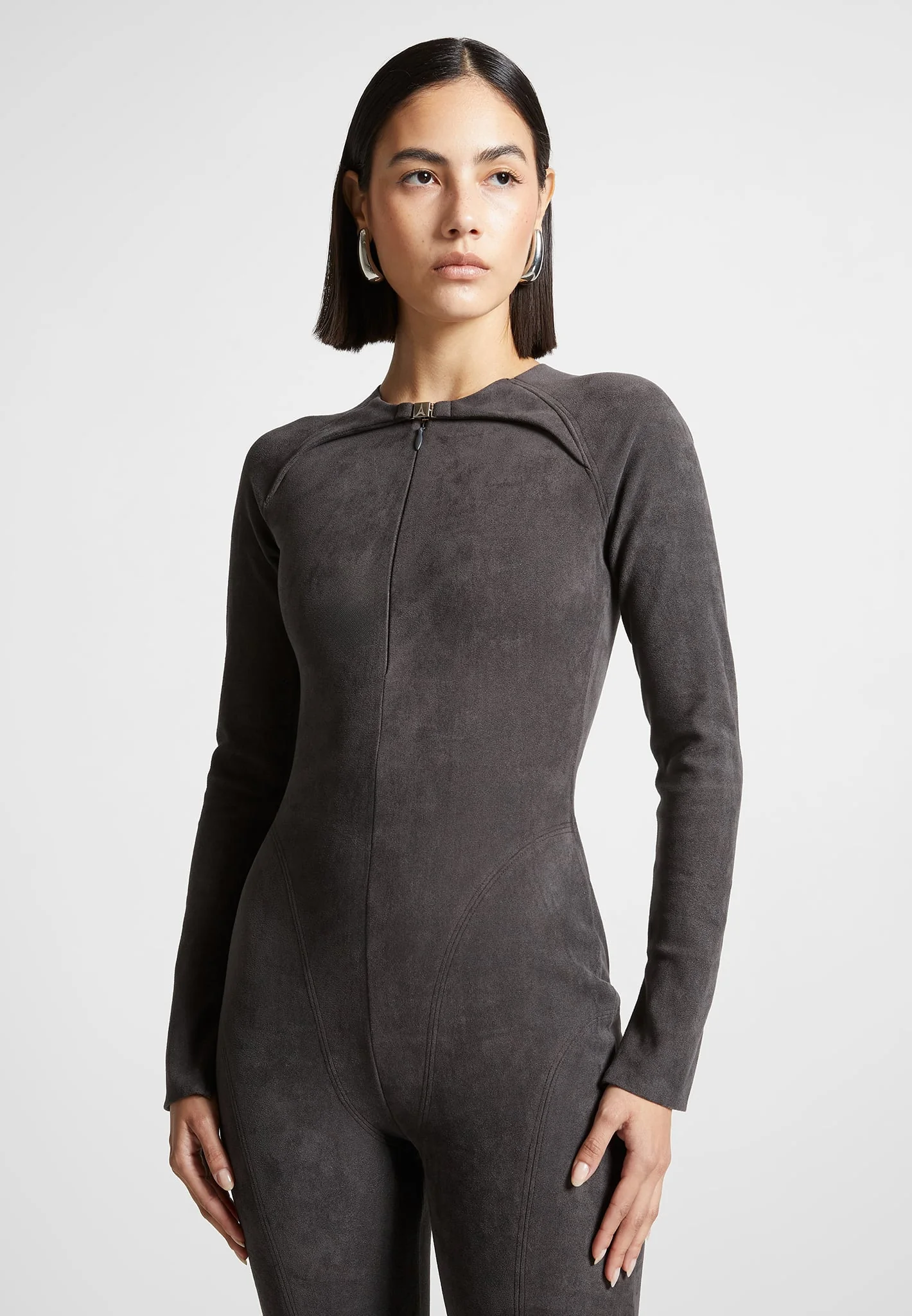 Vegan Suede Jumpsuit - Dark Grey - Image 2