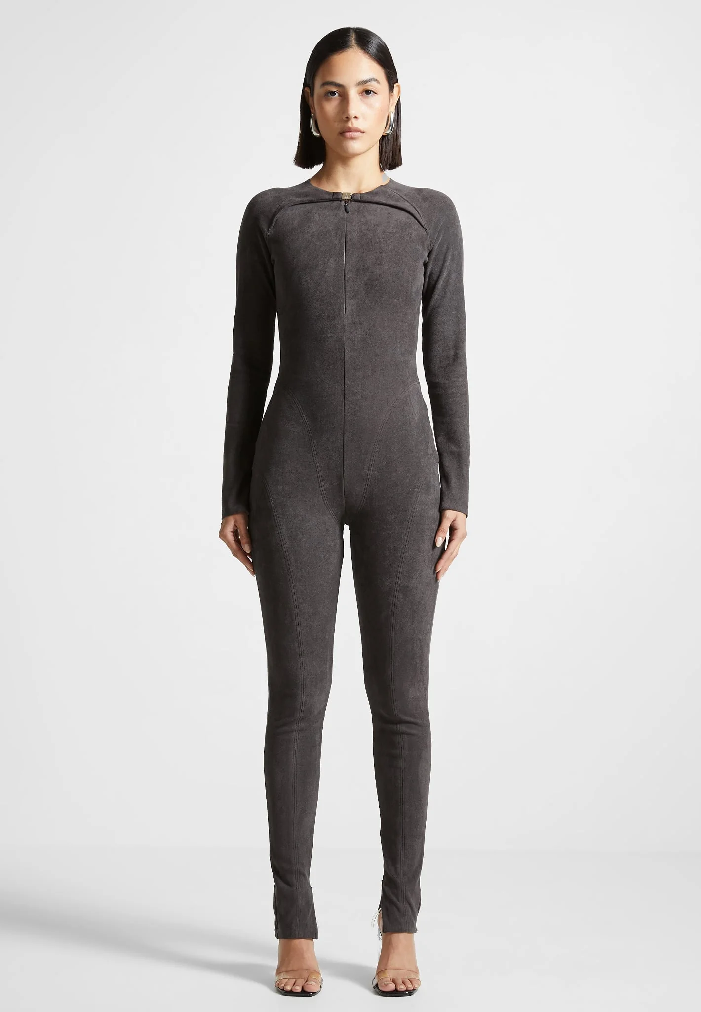 Vegan Suede Jumpsuit - Dark Grey - Image 3