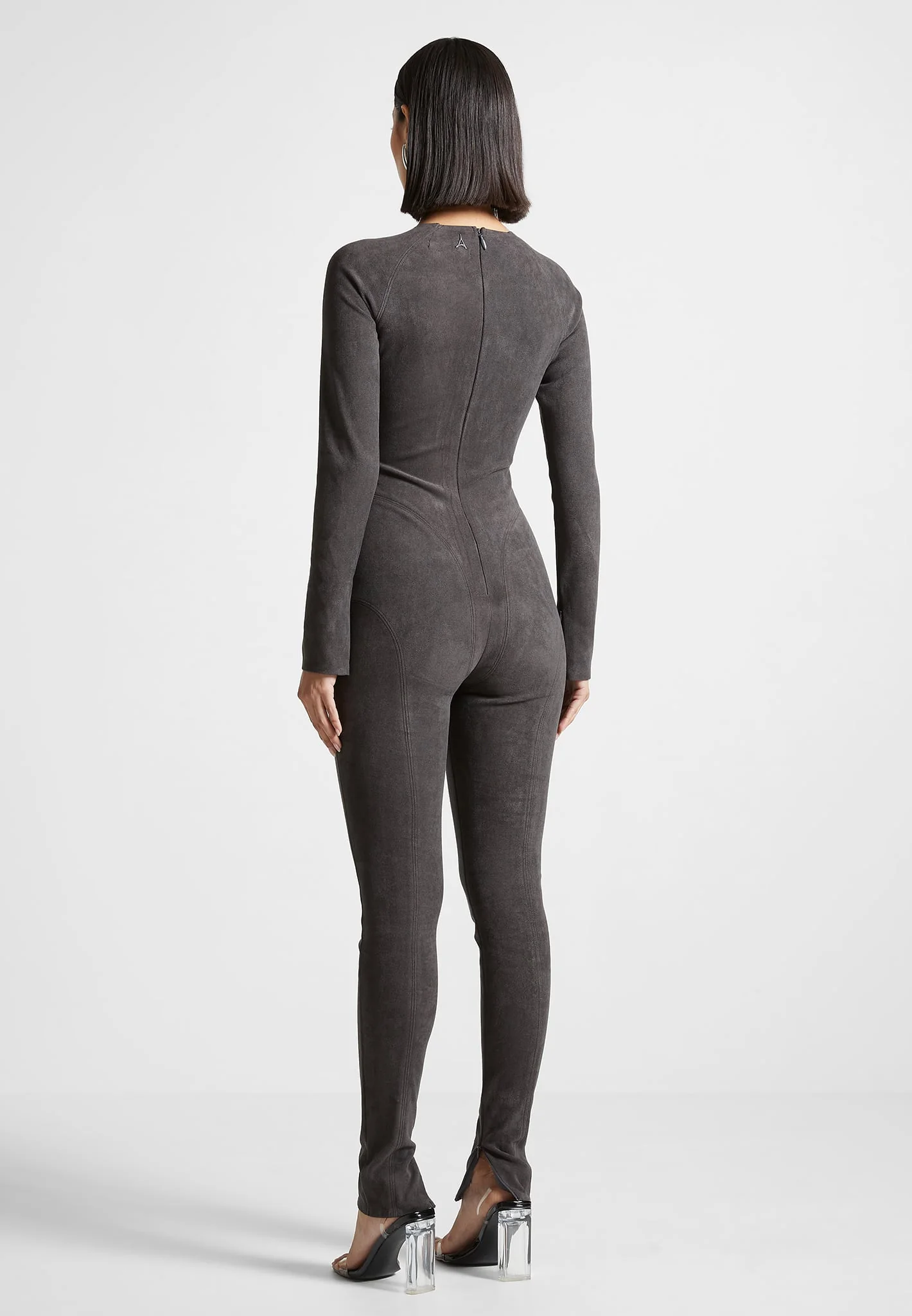 Vegan Suede Jumpsuit - Dark Grey - Image 4