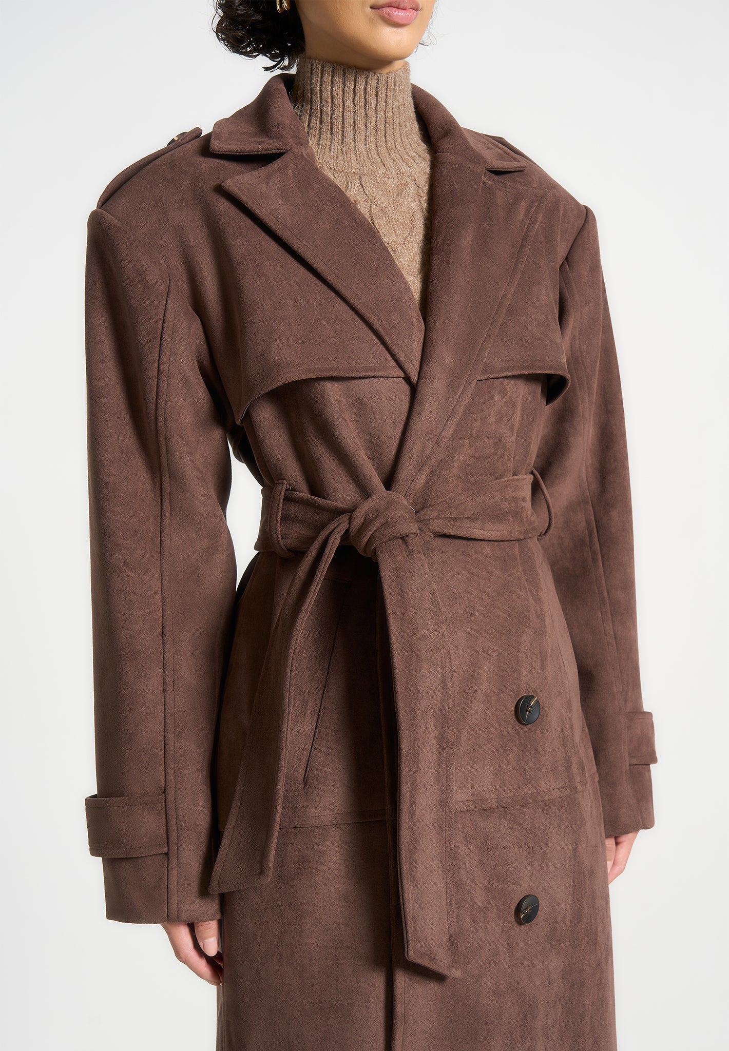 Amance - Suede Trench Coat - Brown - Image 3