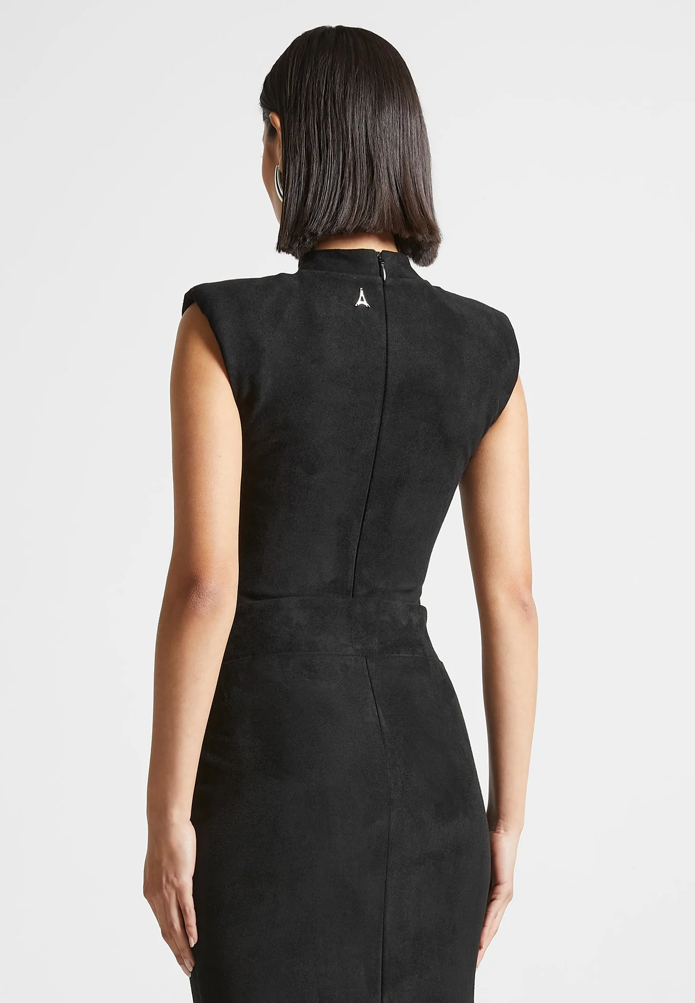 Suede Wide Shoulder High Leg Bodysuit - Black - Image 4