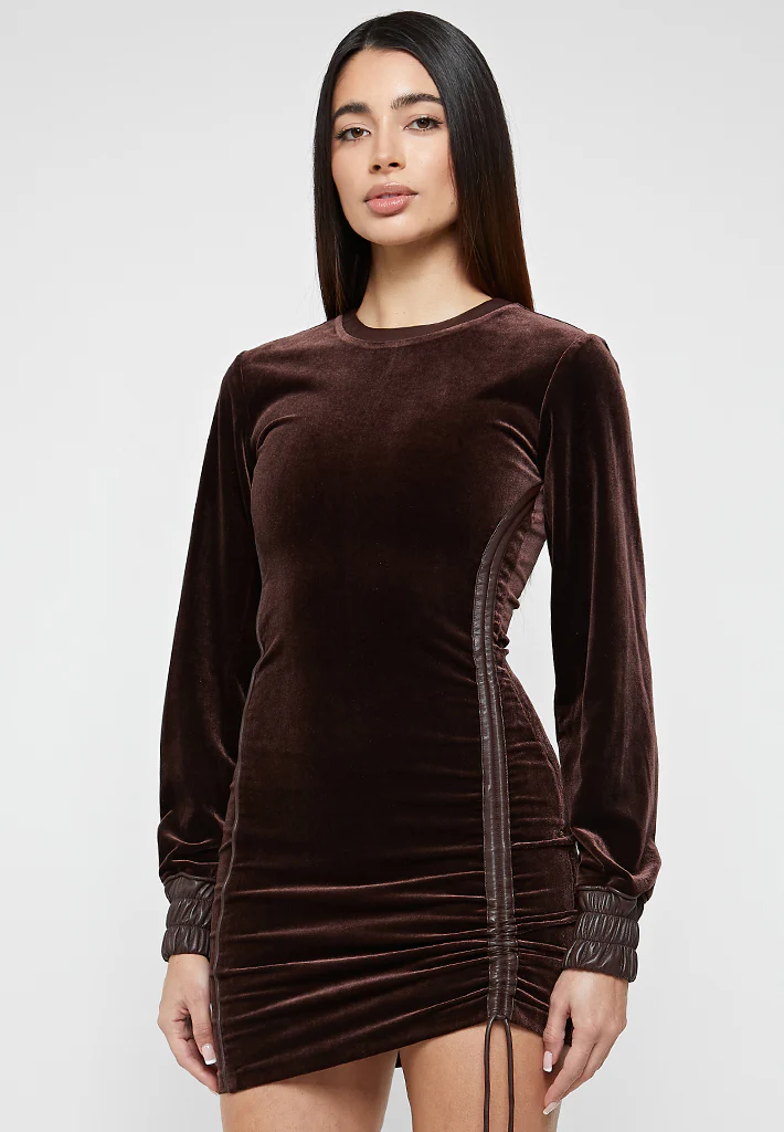 Velour Mini Dress - Brown - Image 4