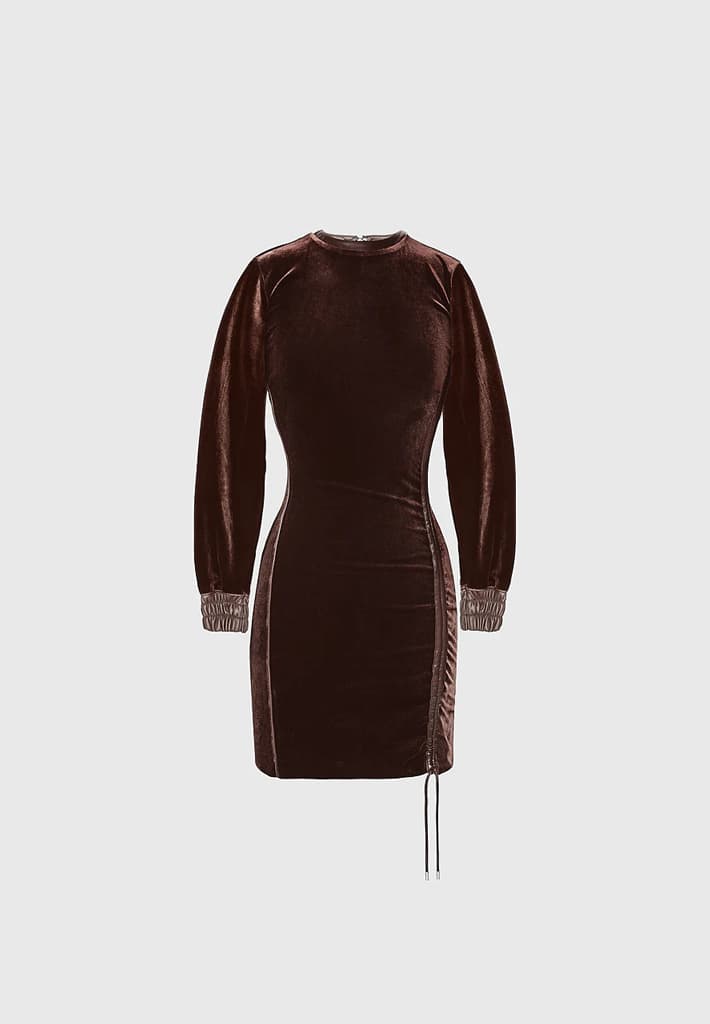 Velour Mini Dress - Brown - Image 7