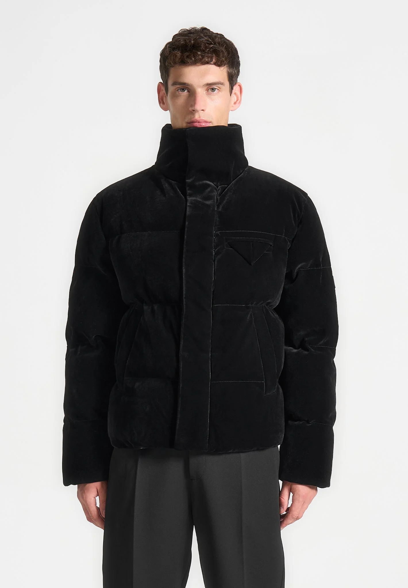 Velvet Puffer Jacket - Black - Image 3