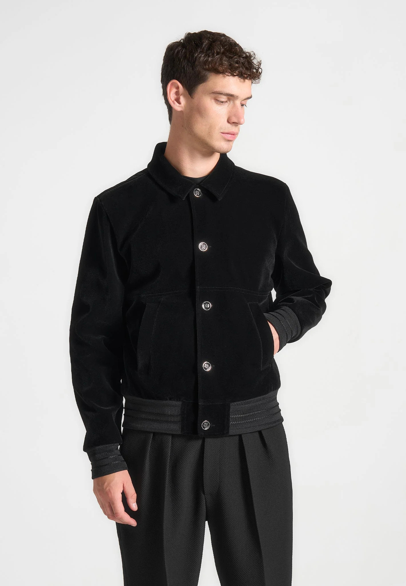 Velvet Trucker Jacket - Black - Image 4
