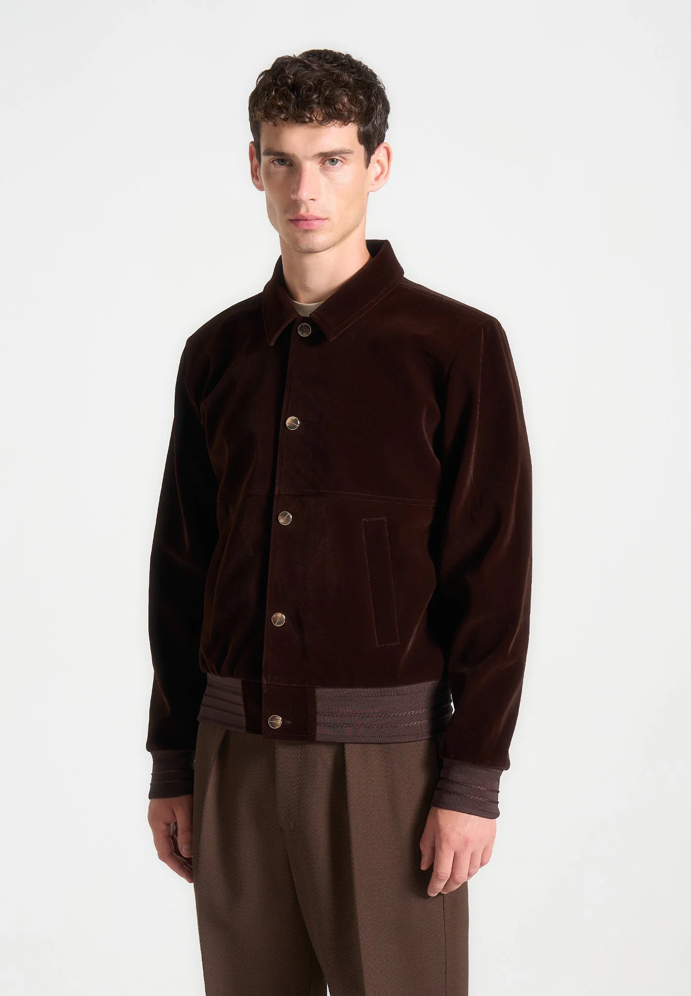 Velvet Trucker Jacket - Brown - Image 3